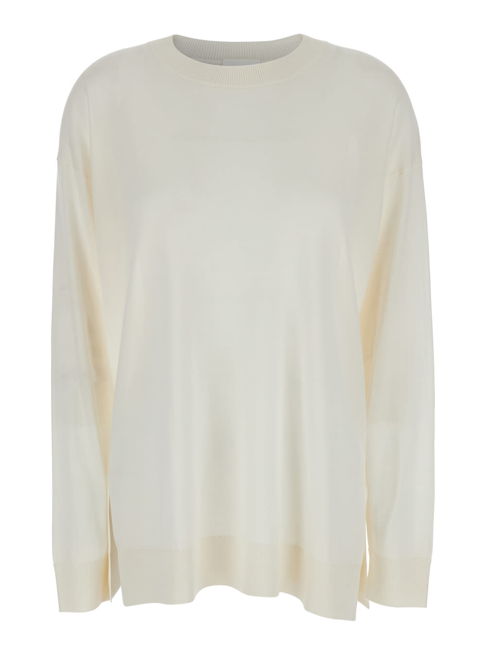 Parosh White Long-sleeved Crewneck Sweater In Wool And Silk Blend Woman