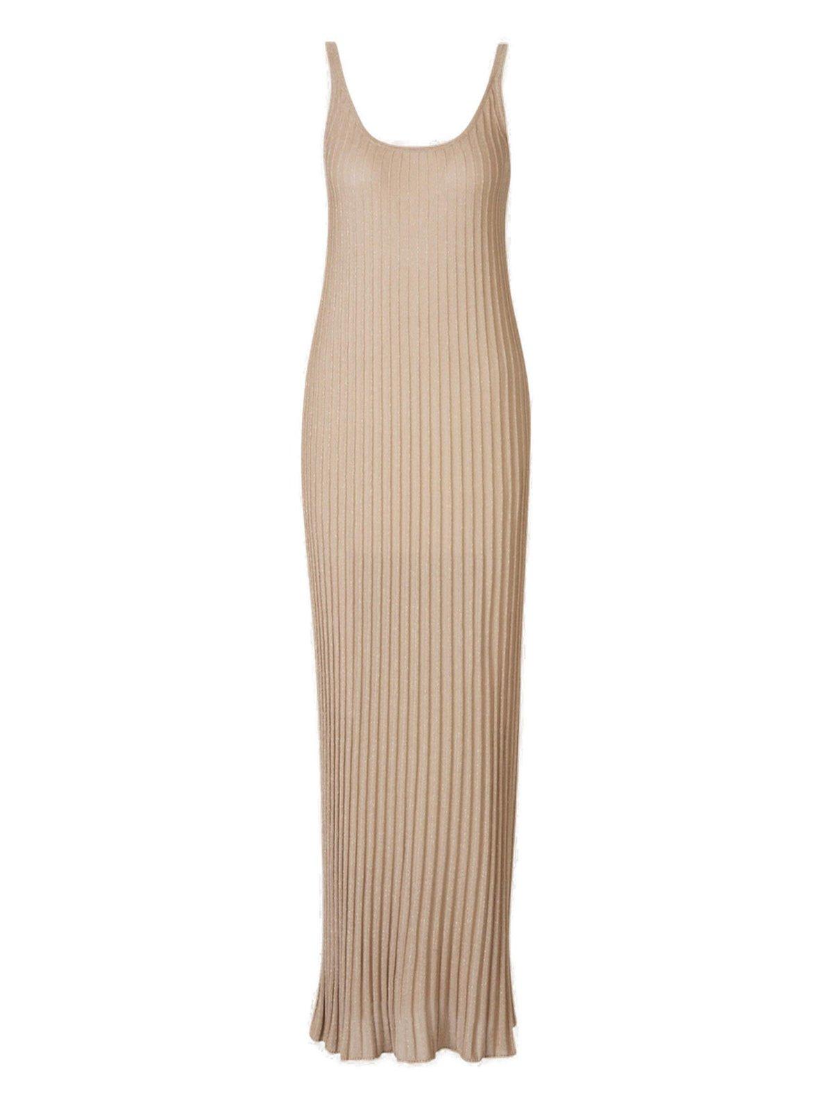 Shop Max Mara Pleated Sleeveless Knitted Dress In Nude
