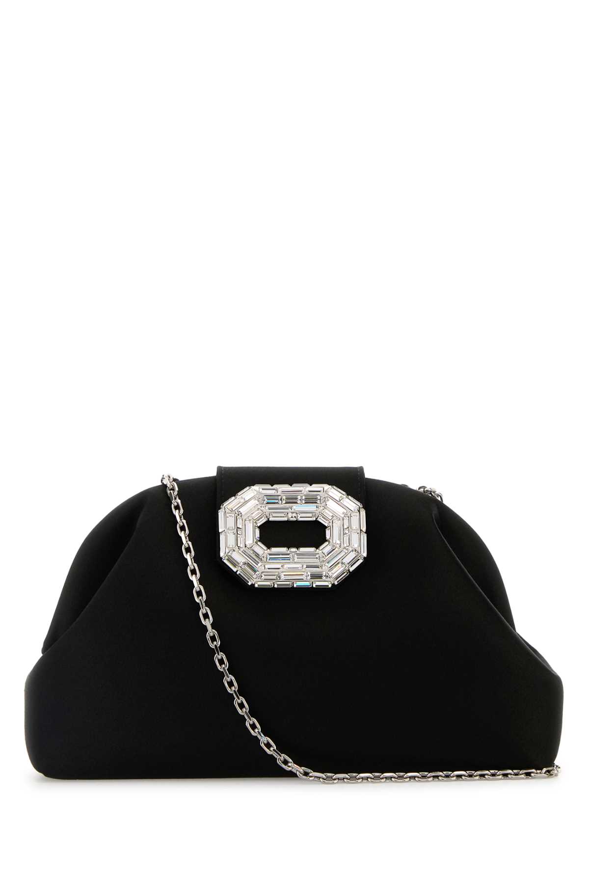 Black Satin Camelia Clutch