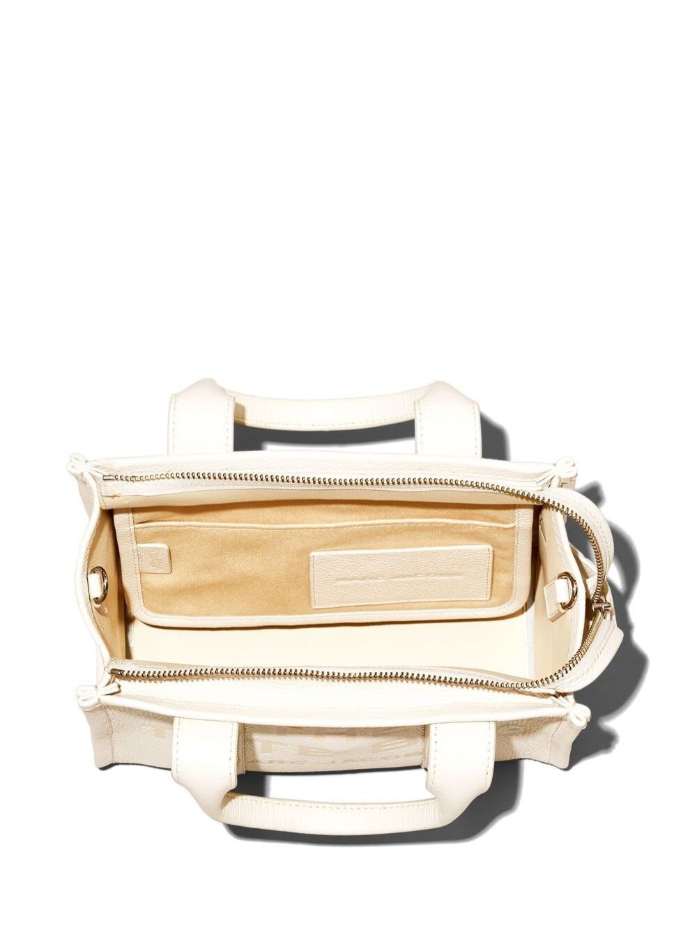 Shop Marc Jacobs The Mini Tote Bag White Shoulder Bag With Logo In Grainy Leather Woman In Grey