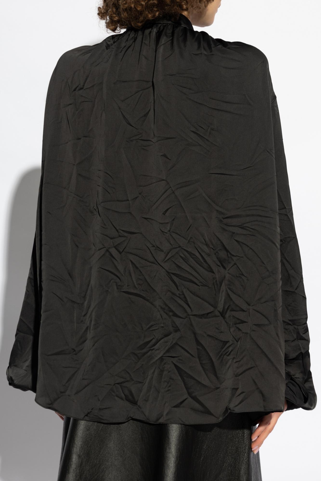 Balenciaga Satin Blouse With Bow And Cut-out Sleeves In Black