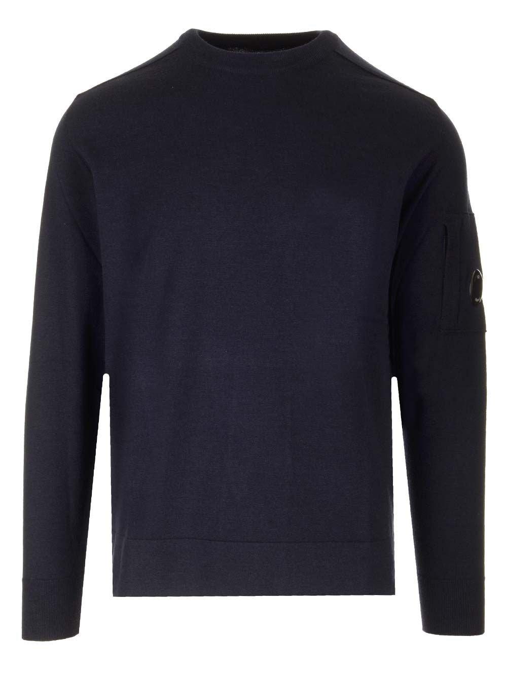 Shop C.p. Company Lens-detailed Crewneck Jumper In Blue