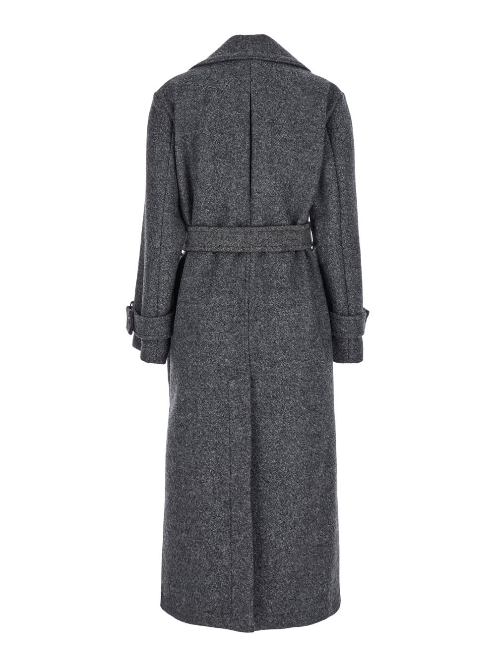 PINKO CALICE GREY DOUBLE-BREASTED COAT WITH MATCHING AND ADJUSTABLE BELT IN WOOL WOMAN 