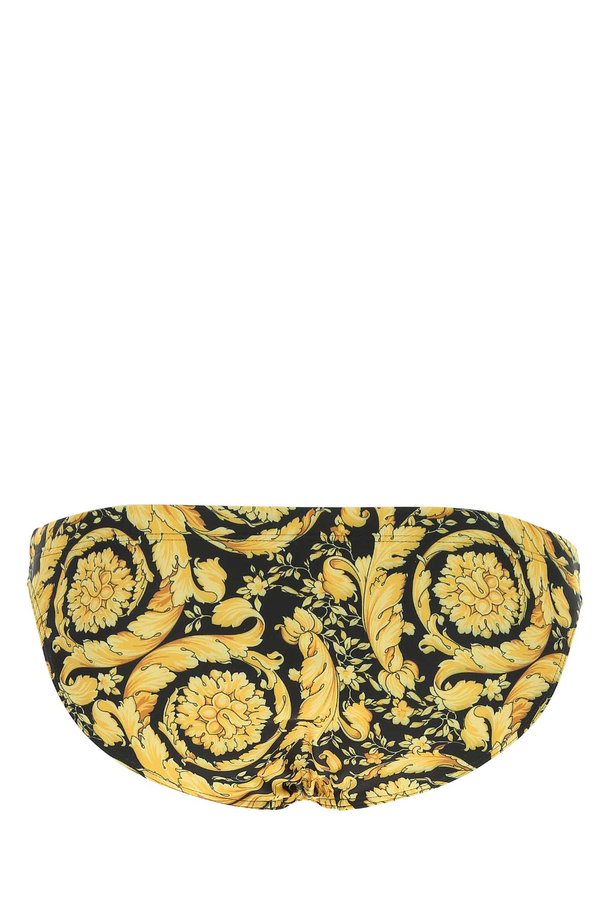 Versace Men Printed Stretch Polyester Slip Brief In Gold