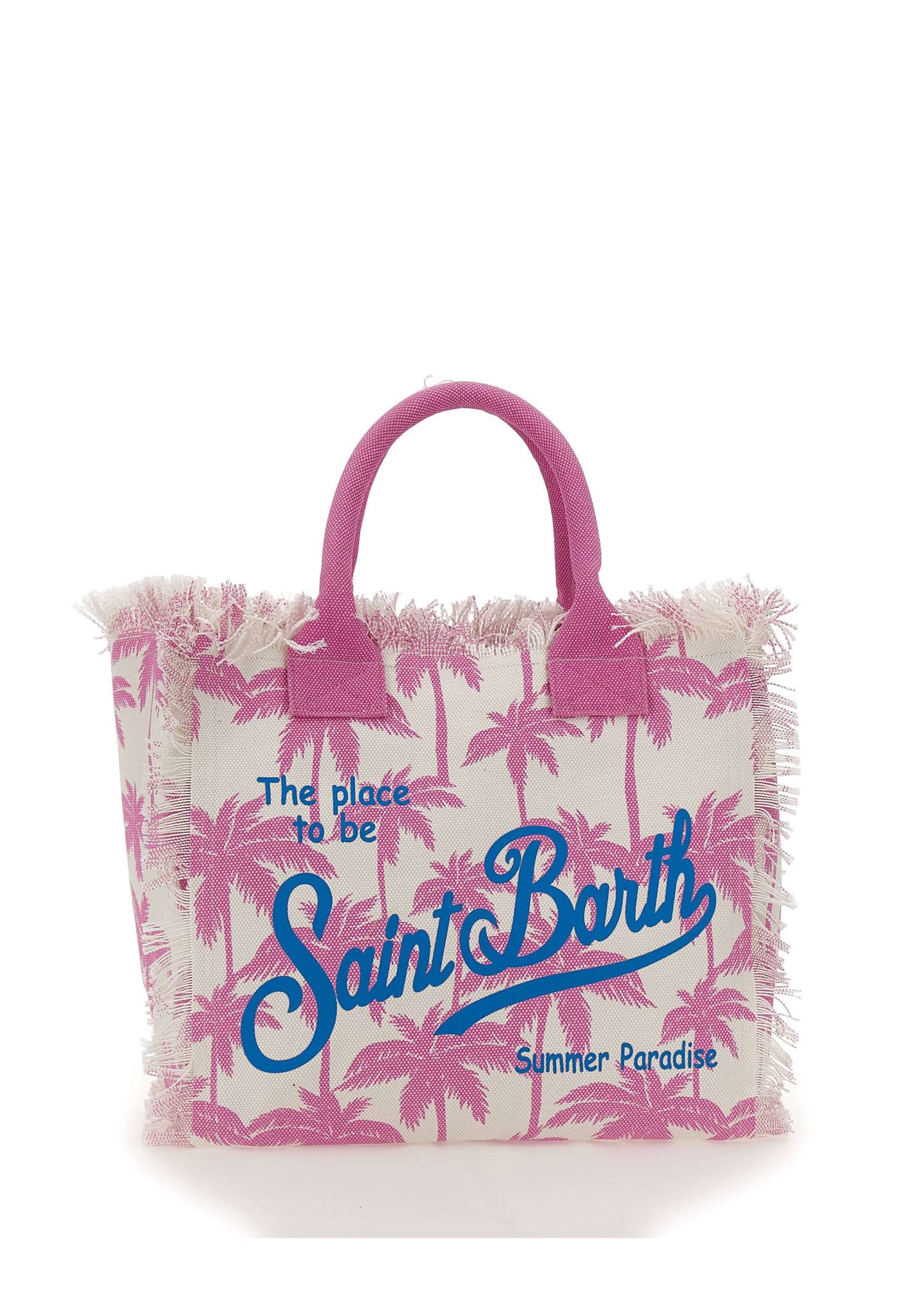 MC2 Saint Barth Vanity Pink Raffia Bag With Saint Barth Embroidery