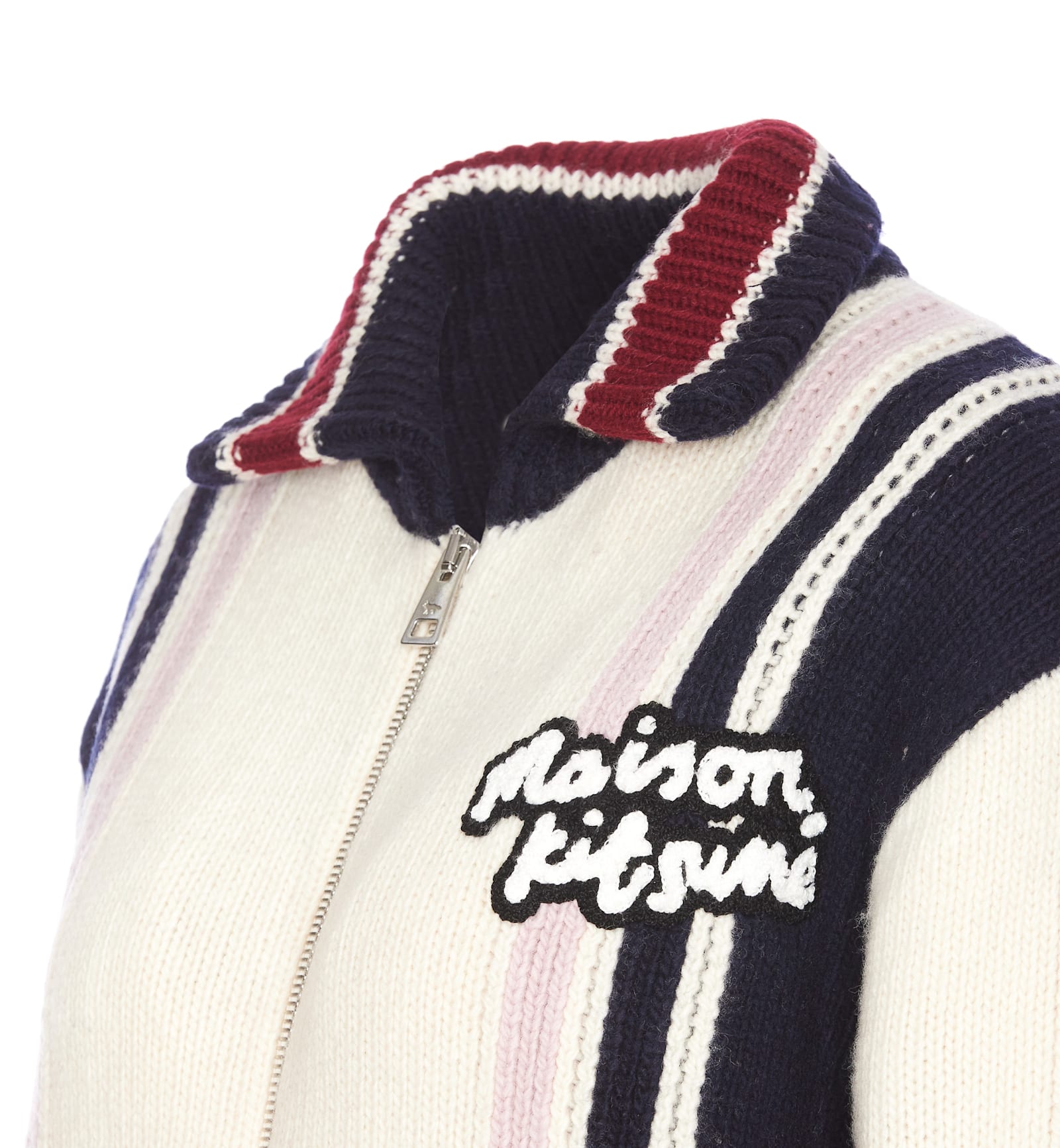 Shop Maison Kitsuné Knitted Collage Blouson In White