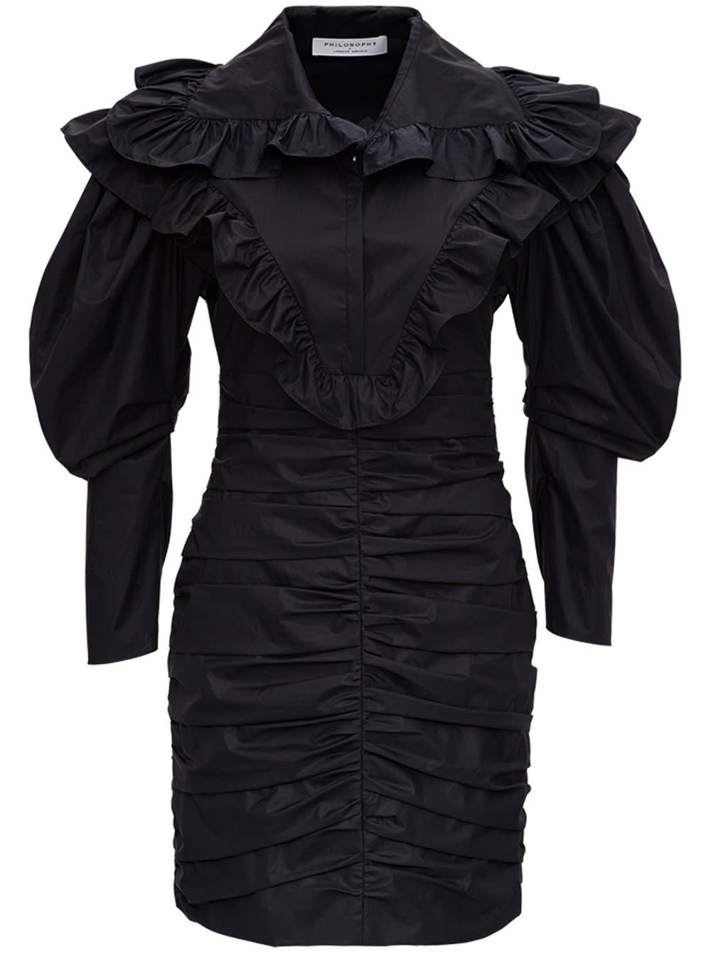 Philosophy di Lorenzo Serafini Curled Dress In Black Cotton Poplin