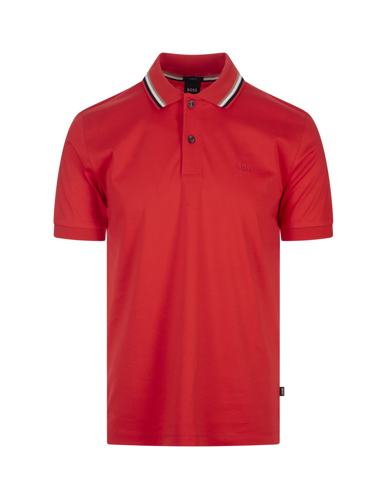 Shop Hugo Boss Red Slim Fit Polo Shirt With Striped Collar