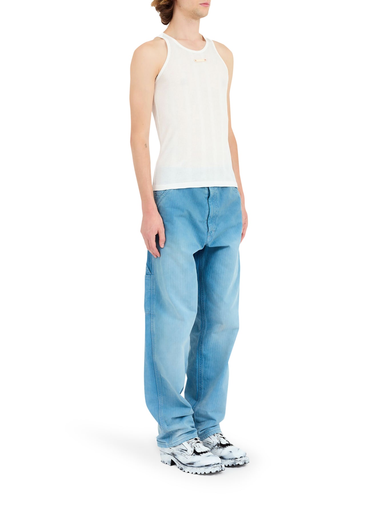 Maison Margiela Logo Cotton Blend Tank Top In Neutral