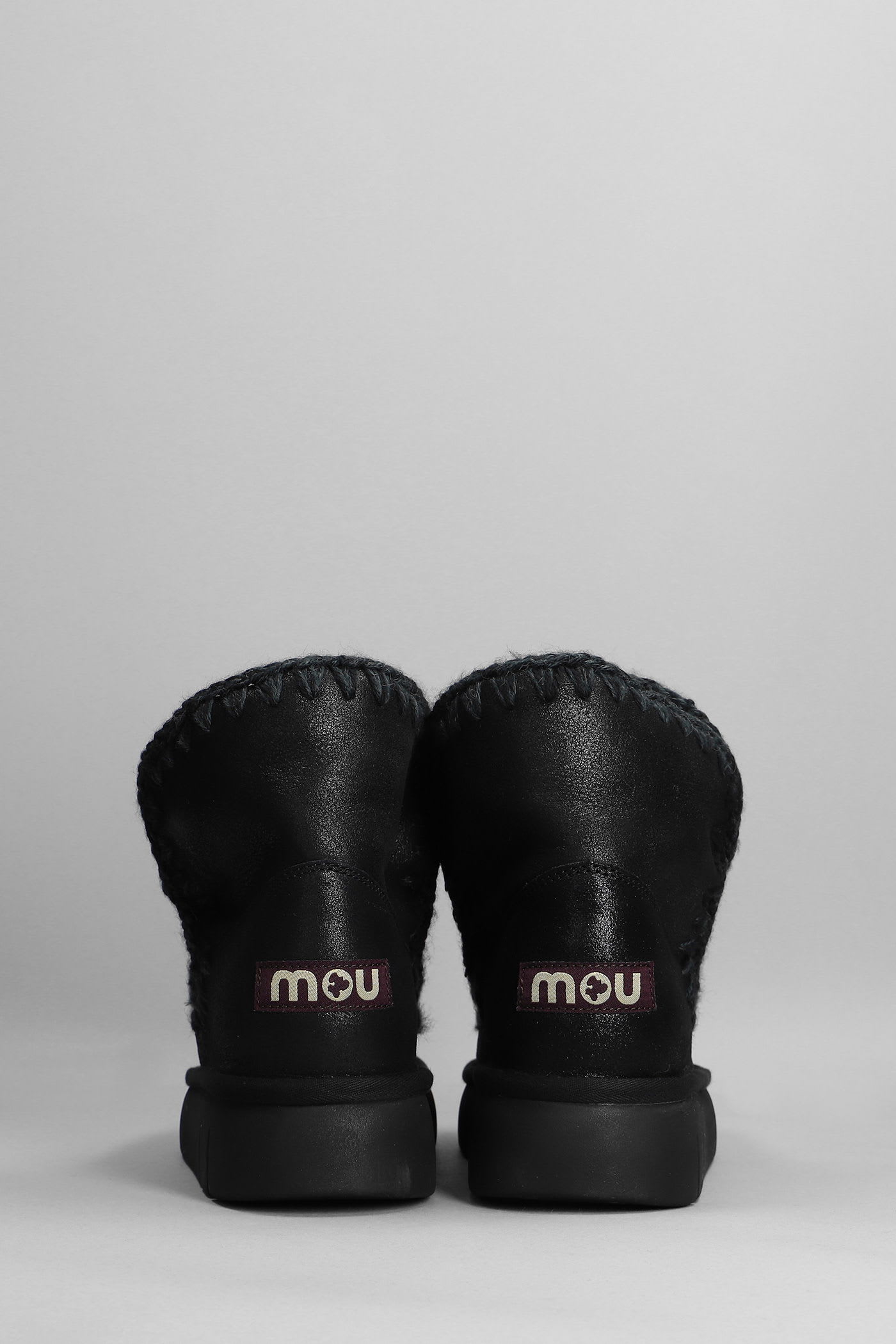 Mou Eskimo 18 Low Heels Ankle Boots In Black Leather In Multi