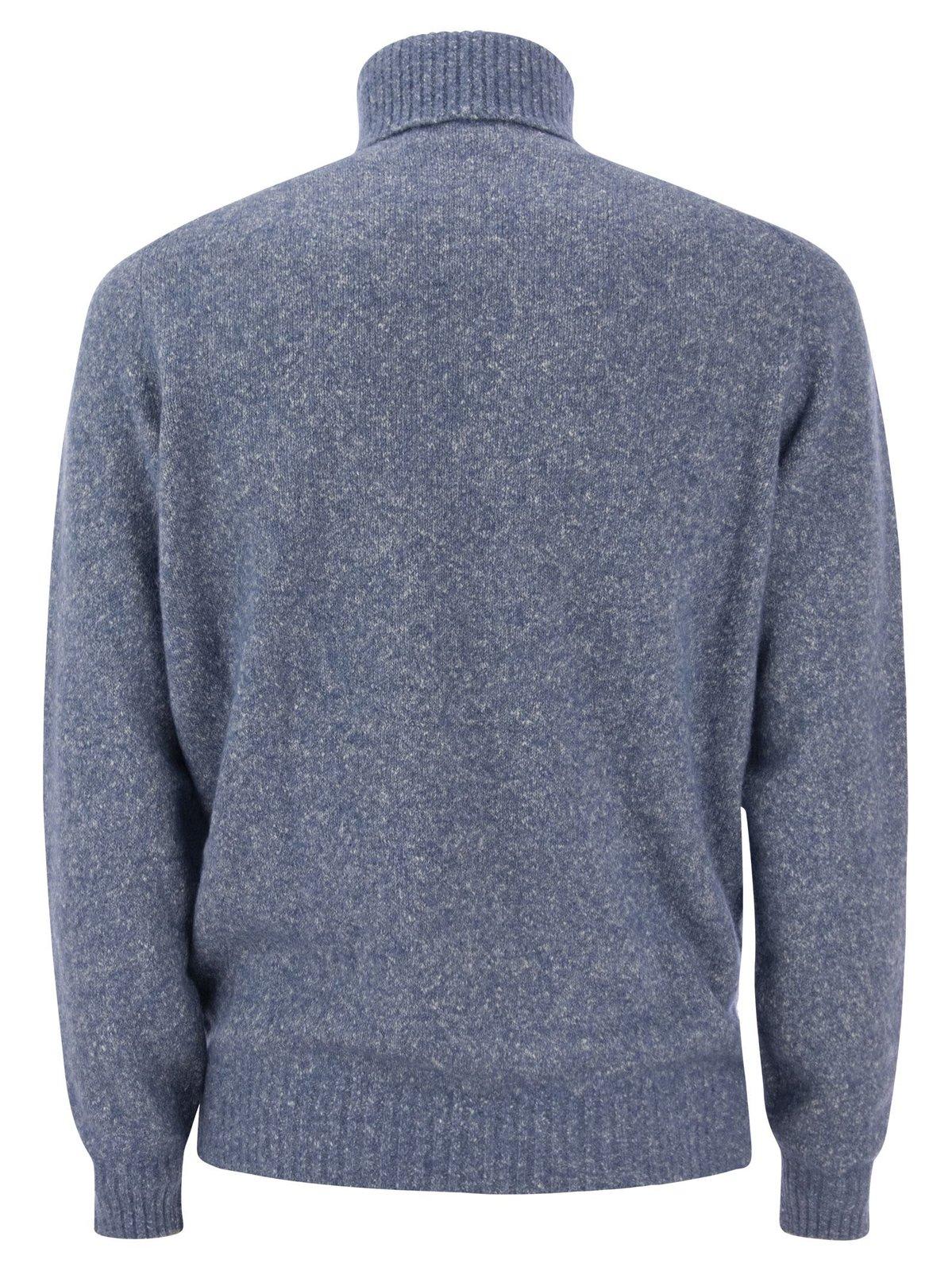 Shop Brunello Cucinelli Turtleneck Knitted Jumper In Clear Blue