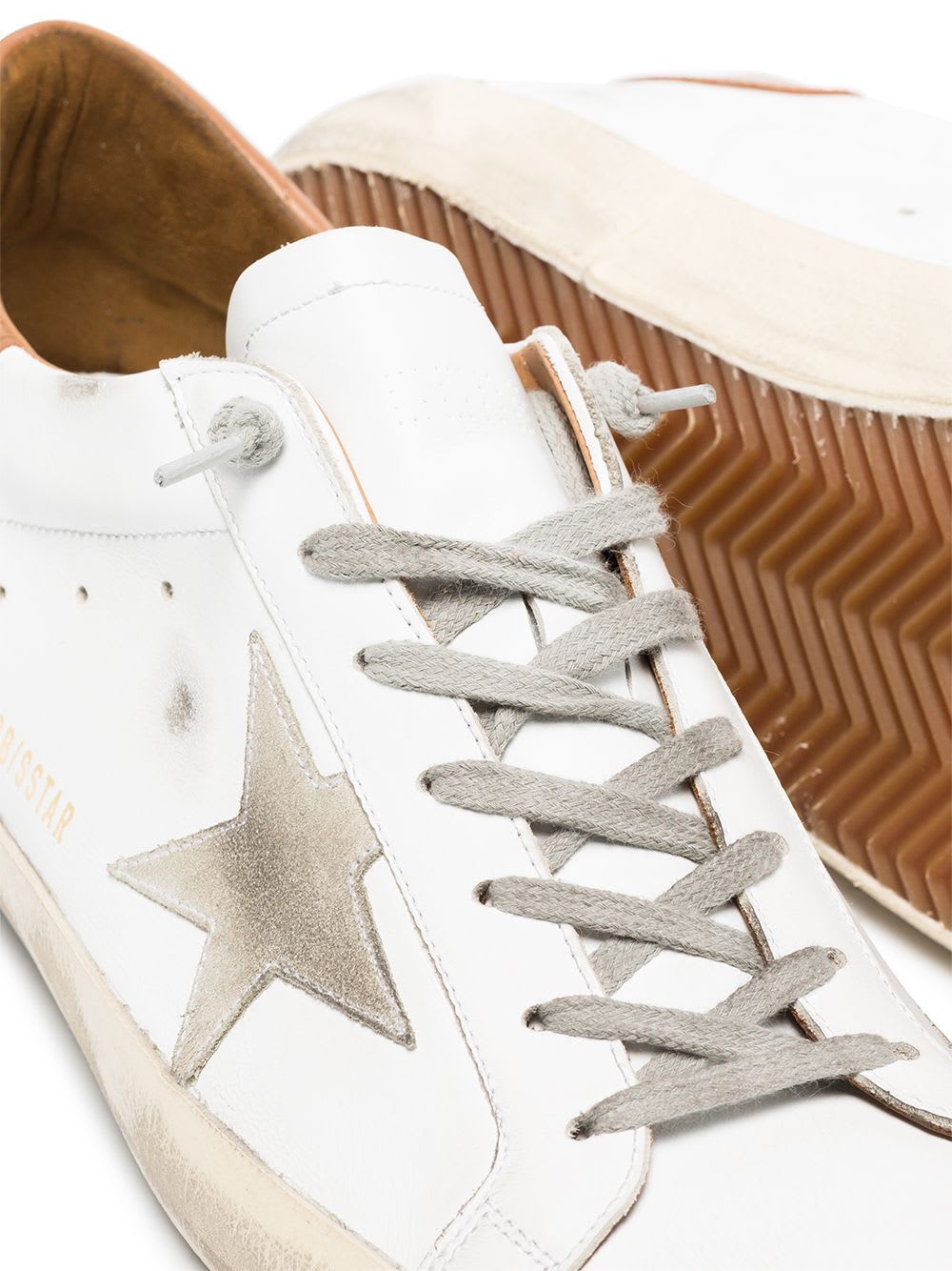 Shop Golden Goose Super-star Leather Upper And Heel Suede Star And Heel In White Ice Light Brown