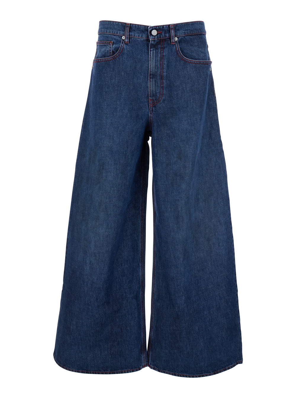 Blue Five Pocket Baggy Jeans With Logo Patch On The Back In Denim Man