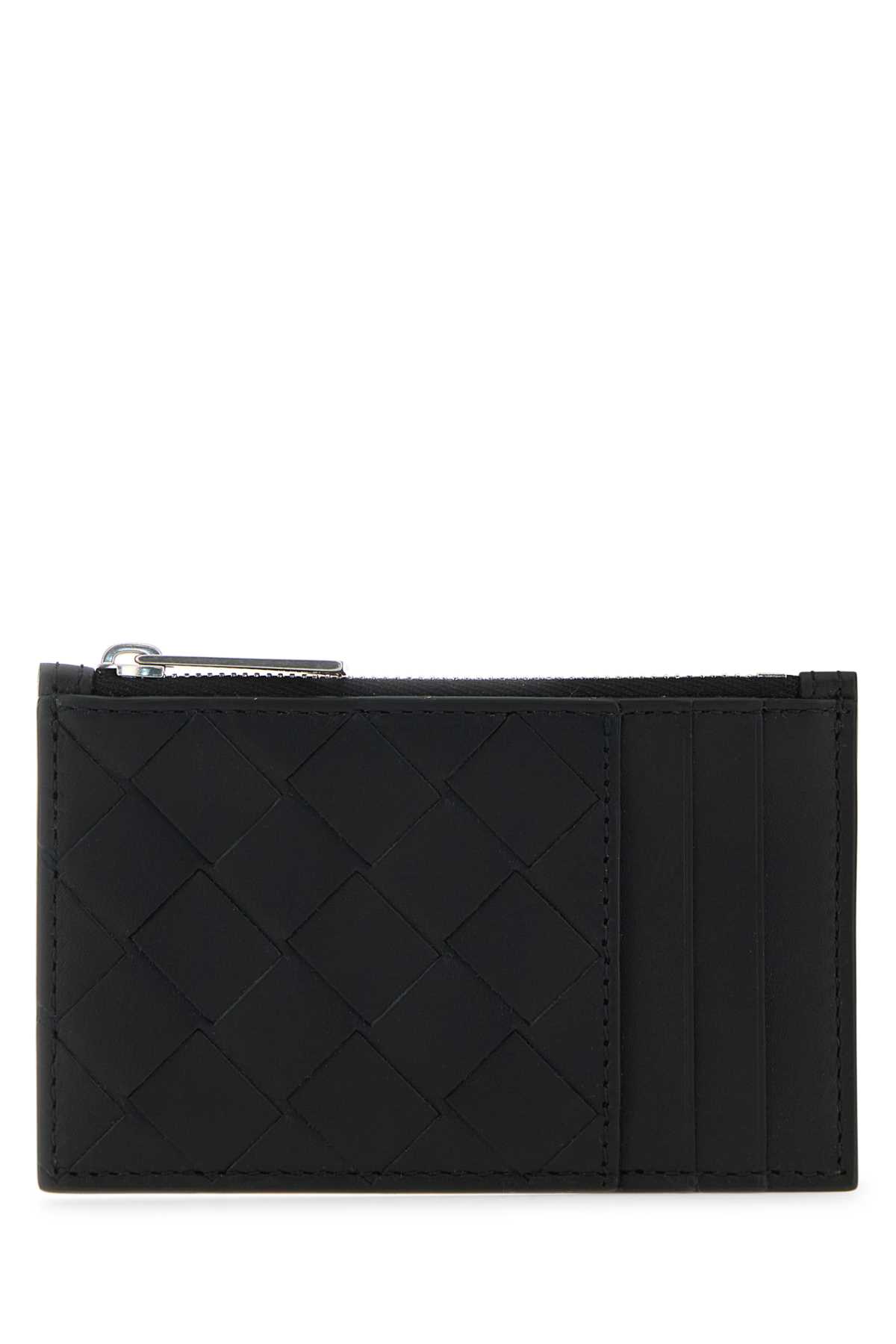 Shop Bottega Veneta Black Leather Card Holder In Blacksilver
