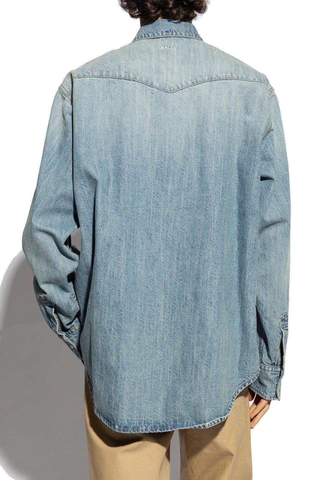 Shop Bally Long-sleeved Denim Shirt In Clear Blue