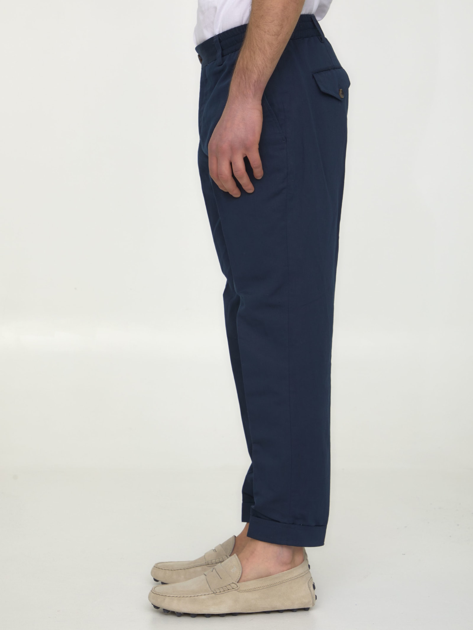 Shop Pt01 Cotton And Linen Trousers In Blue