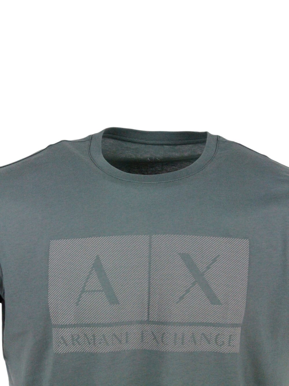 Shop Armani Collezioni Short-sleeved Crew-neck T-shirt With Three-dimensional Logo On The Chest In Verde Urban Chic