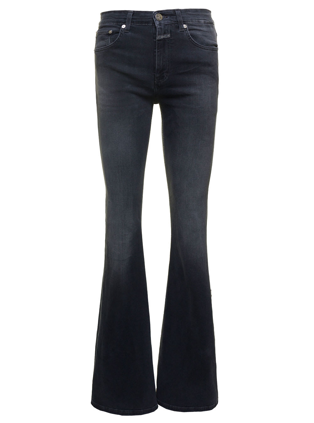 CLOSED ROWLING BLACK FLARED JEANS WITH LOGO PATCH IN STRETCH COTTON DENIM WOMAN