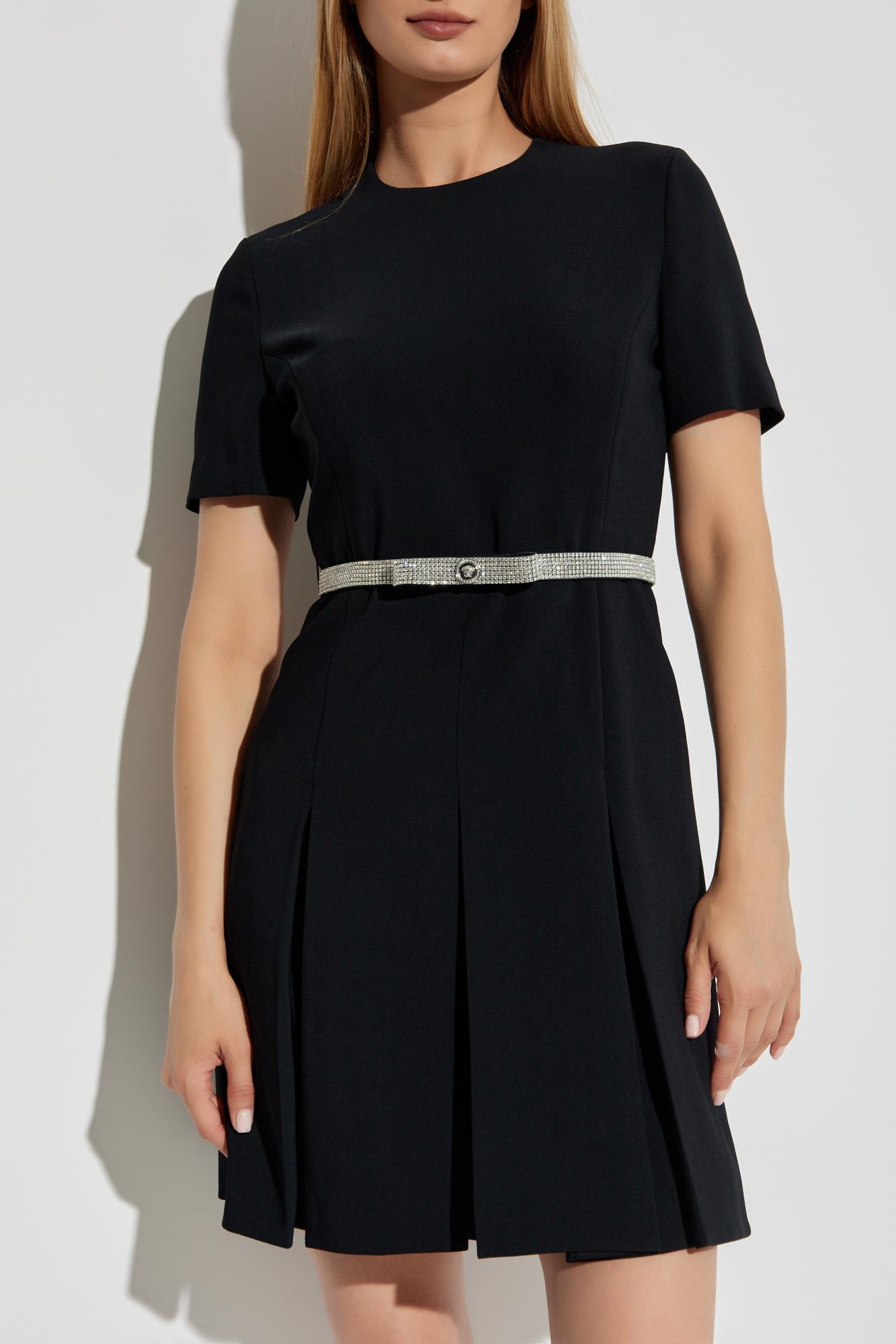 Versace Crystal-embellished Belt Cocktail Dress In Black