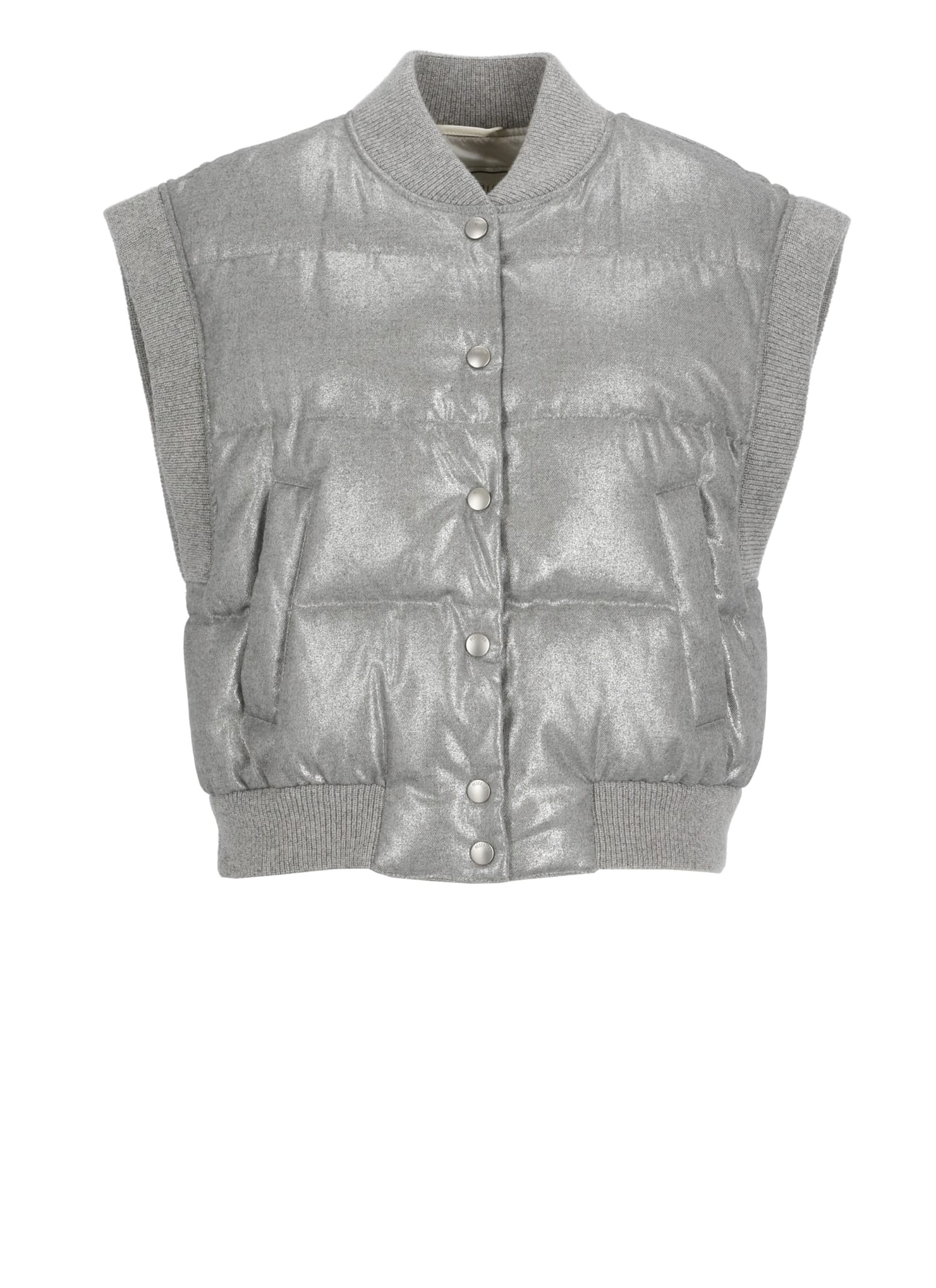 Shop Peserico Quilted And Padded Sleeveless Jacket In Grey