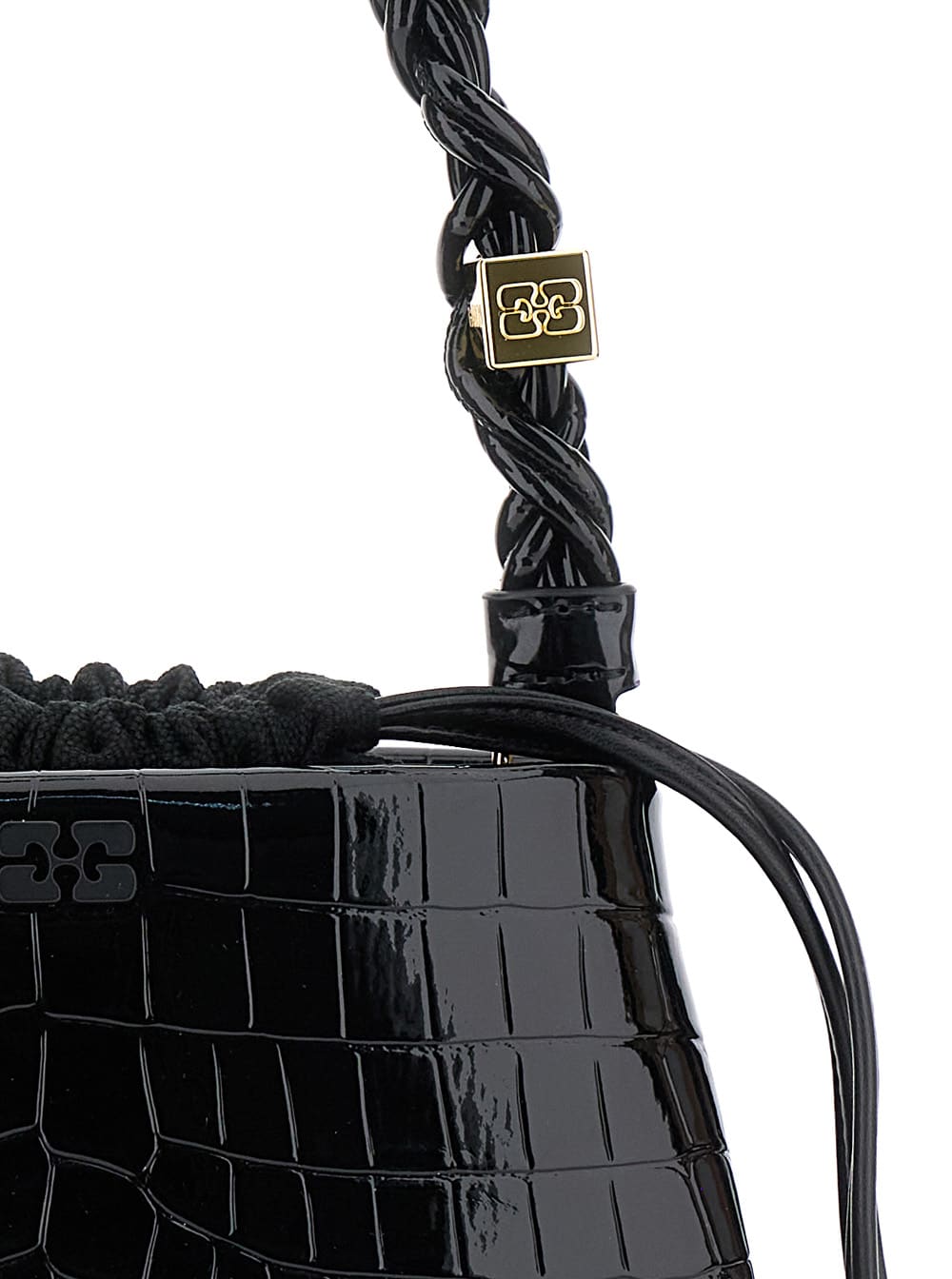 Shop Ganni Bou Bucket Bag Patent Croco In Black