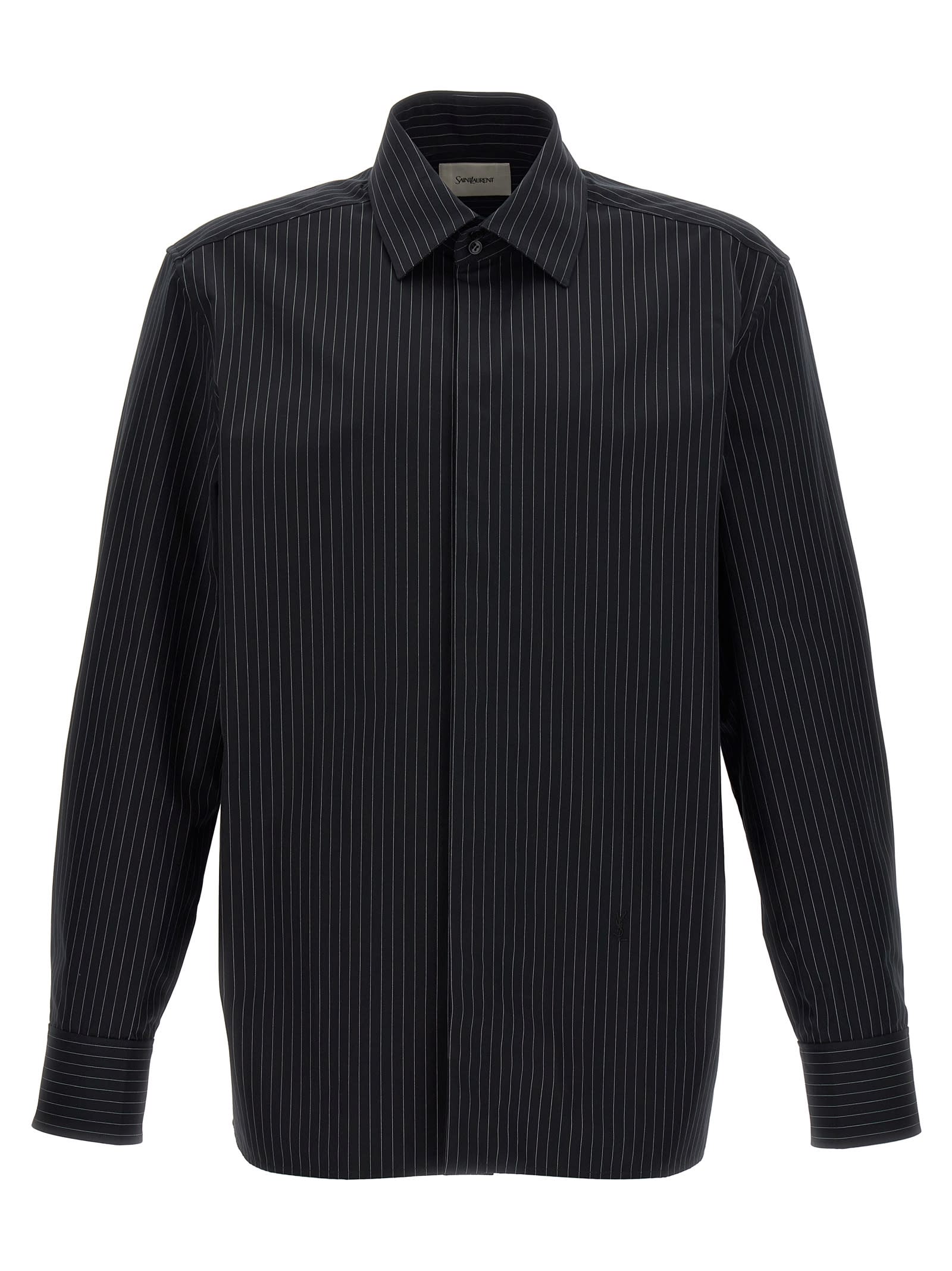 Shop Saint Laurent Striped Shirt In White/black