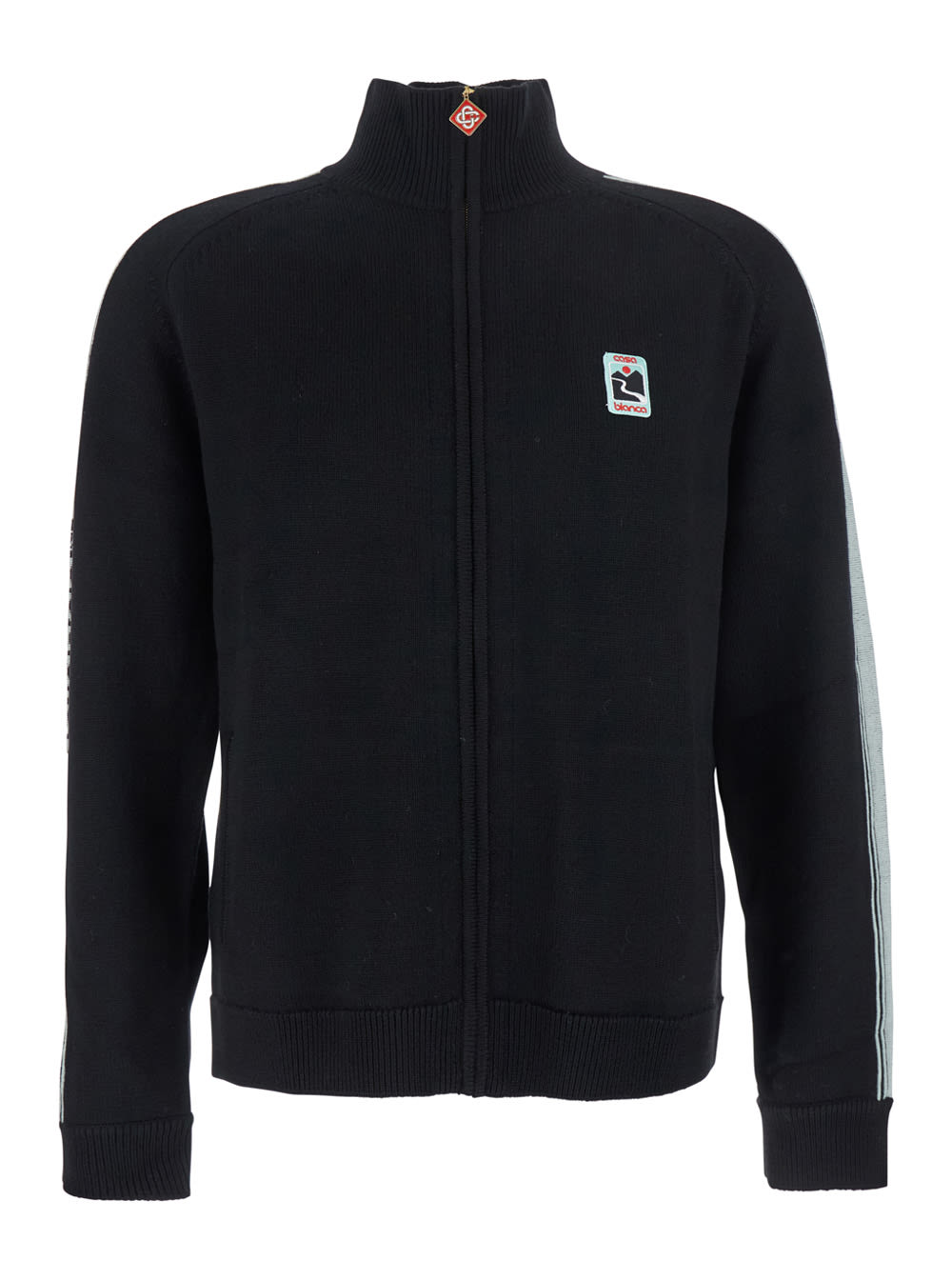 Casablanca Men Black High Neck Sweatshirt With Logo Patch On The Front In Wool Man In Black