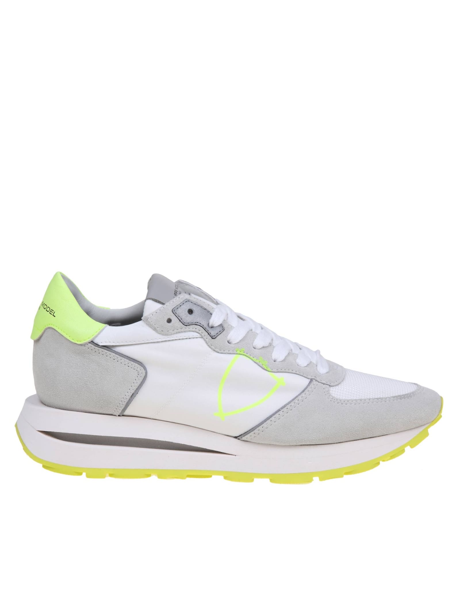 Shop Philippe Model Tropez Haute Low Sneakers In Suede And Nylon Color White And Yellow In Blanc/jaune