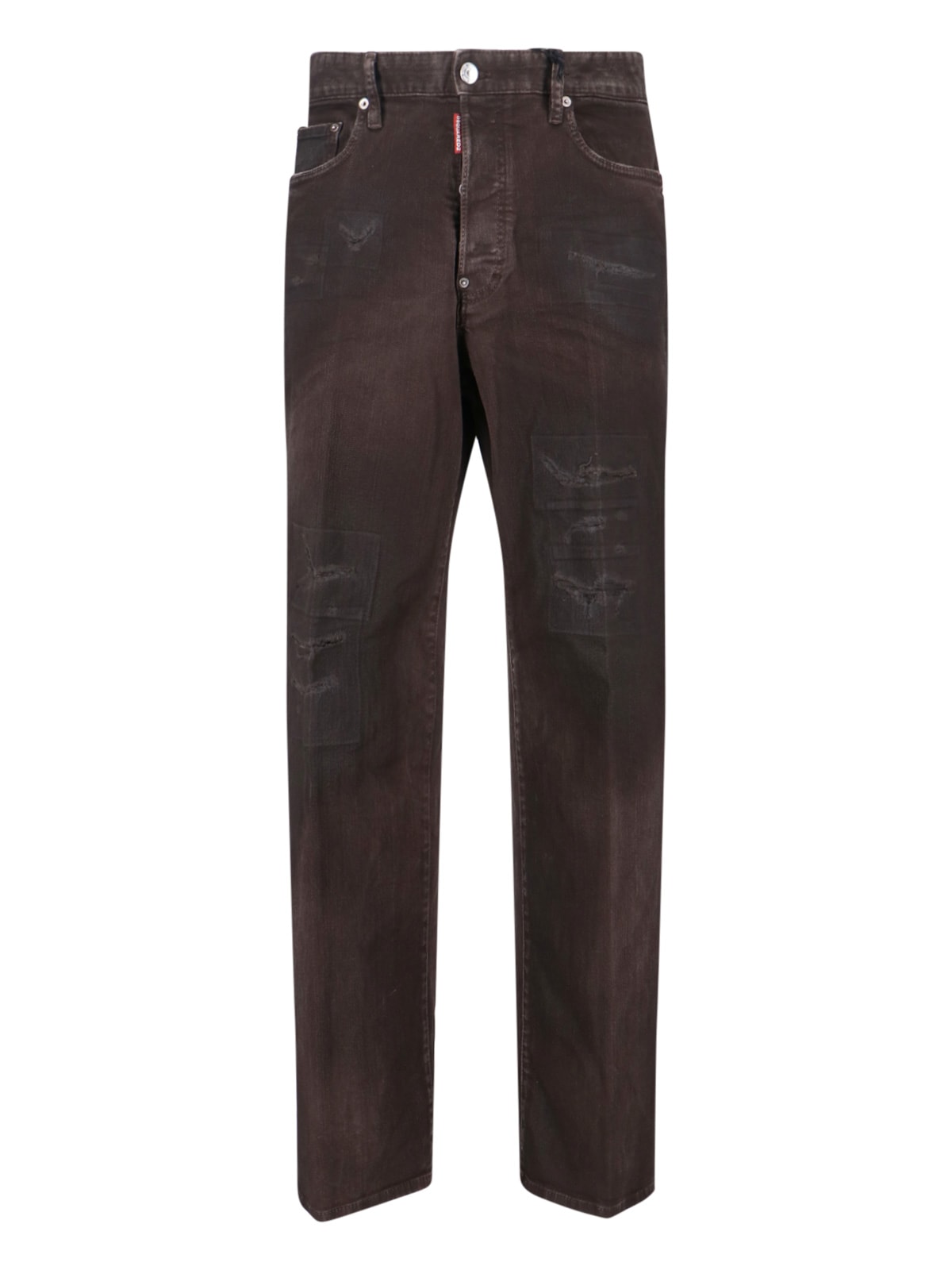 Dsquared2 Straight Trousers With Distressed Finish And Pockets In Brown