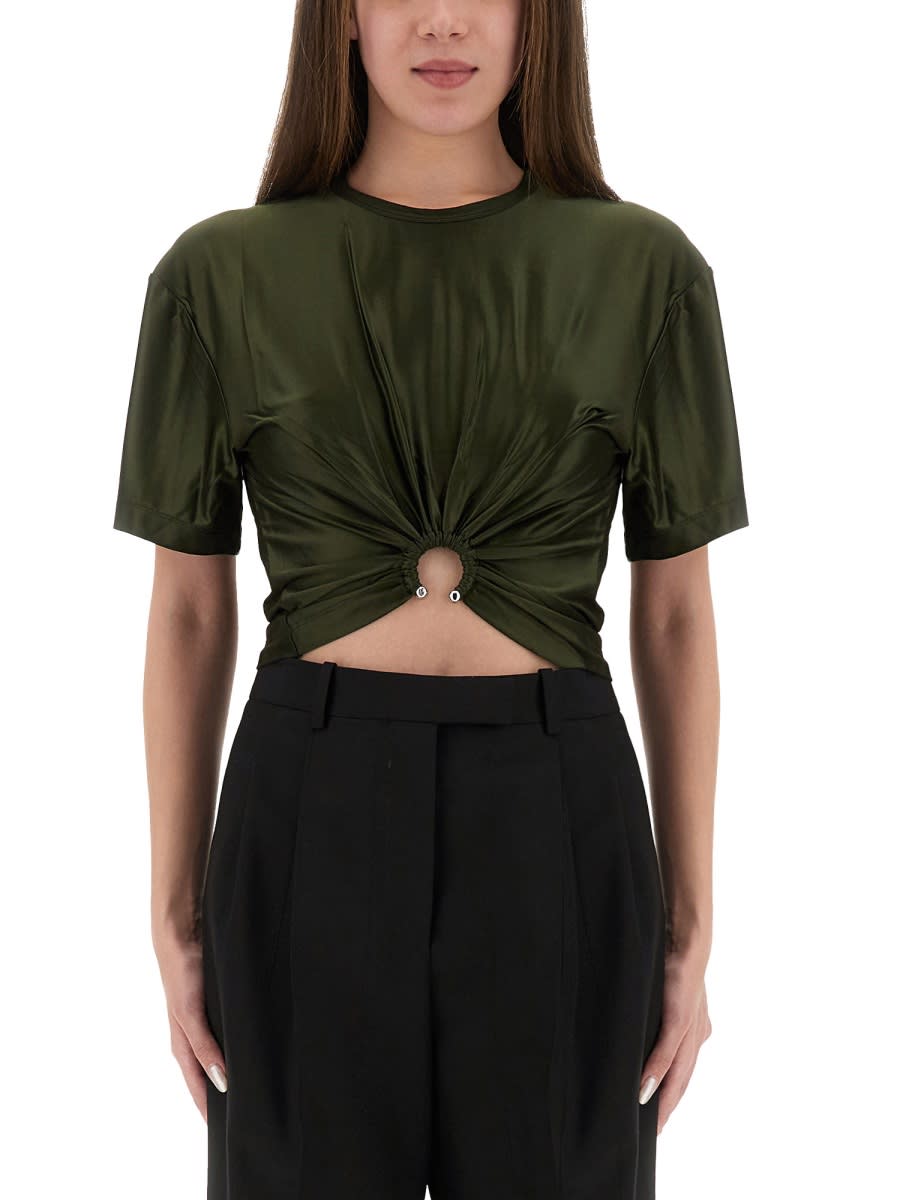 Rabanne Cut-out Knot Detail Round Neck Top In Green
