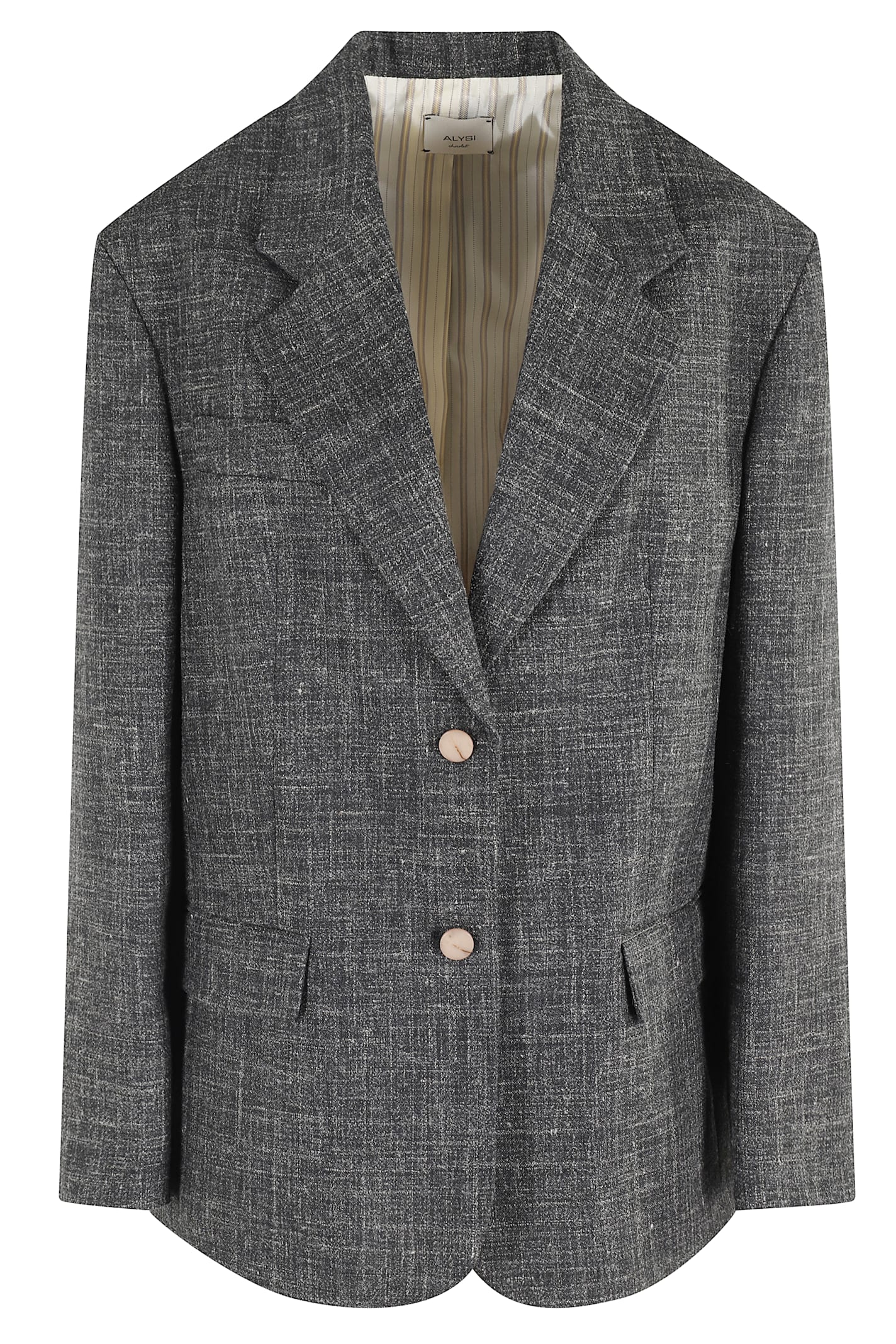 Alysi Mono-breasted Charcoal Blazer With Textured Graniglia Fabric In Multi