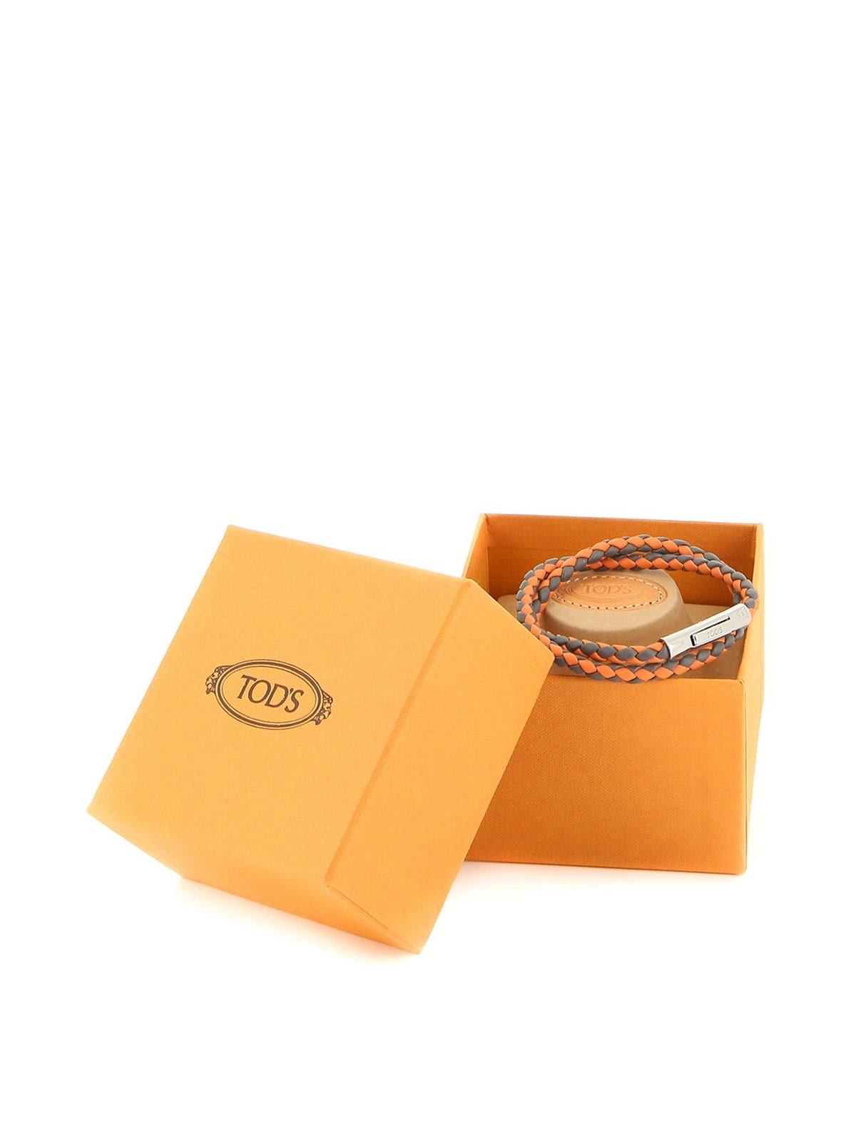 Shop Tod's Mycolors Woven Bracelet In Orange/grey