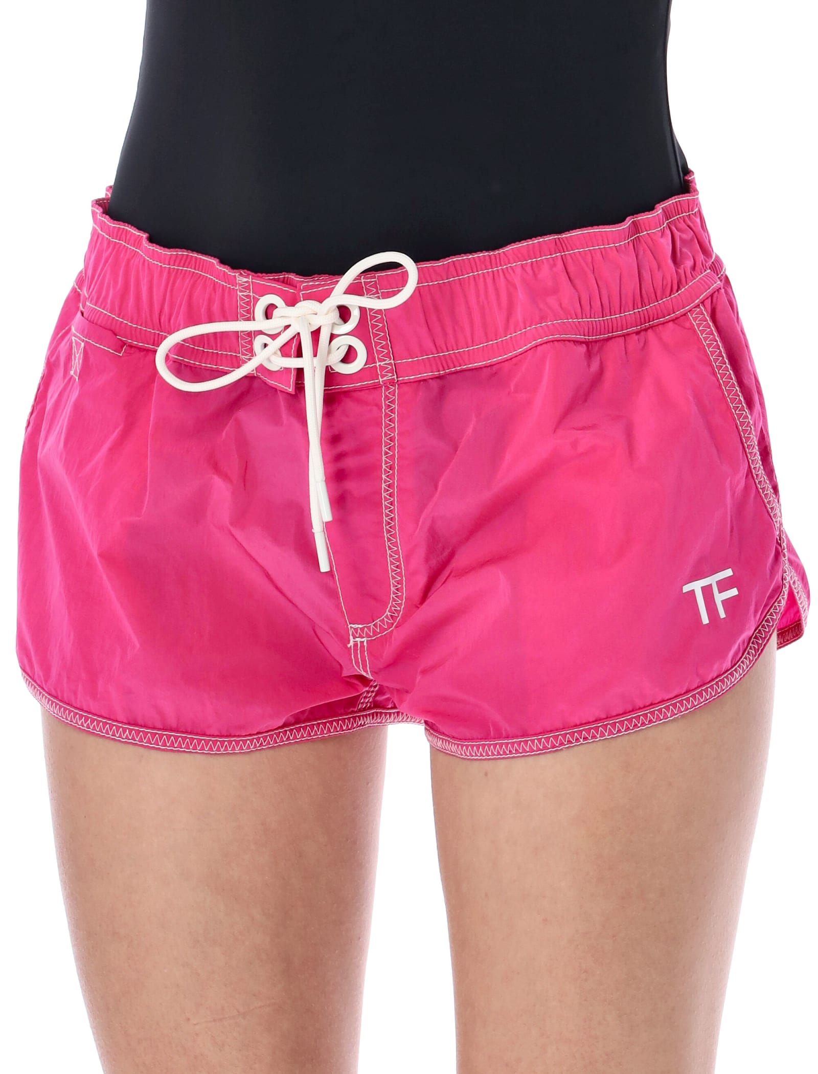 Tom Ford Technical Crickle Nylon Running Shorts In Carmine Rose