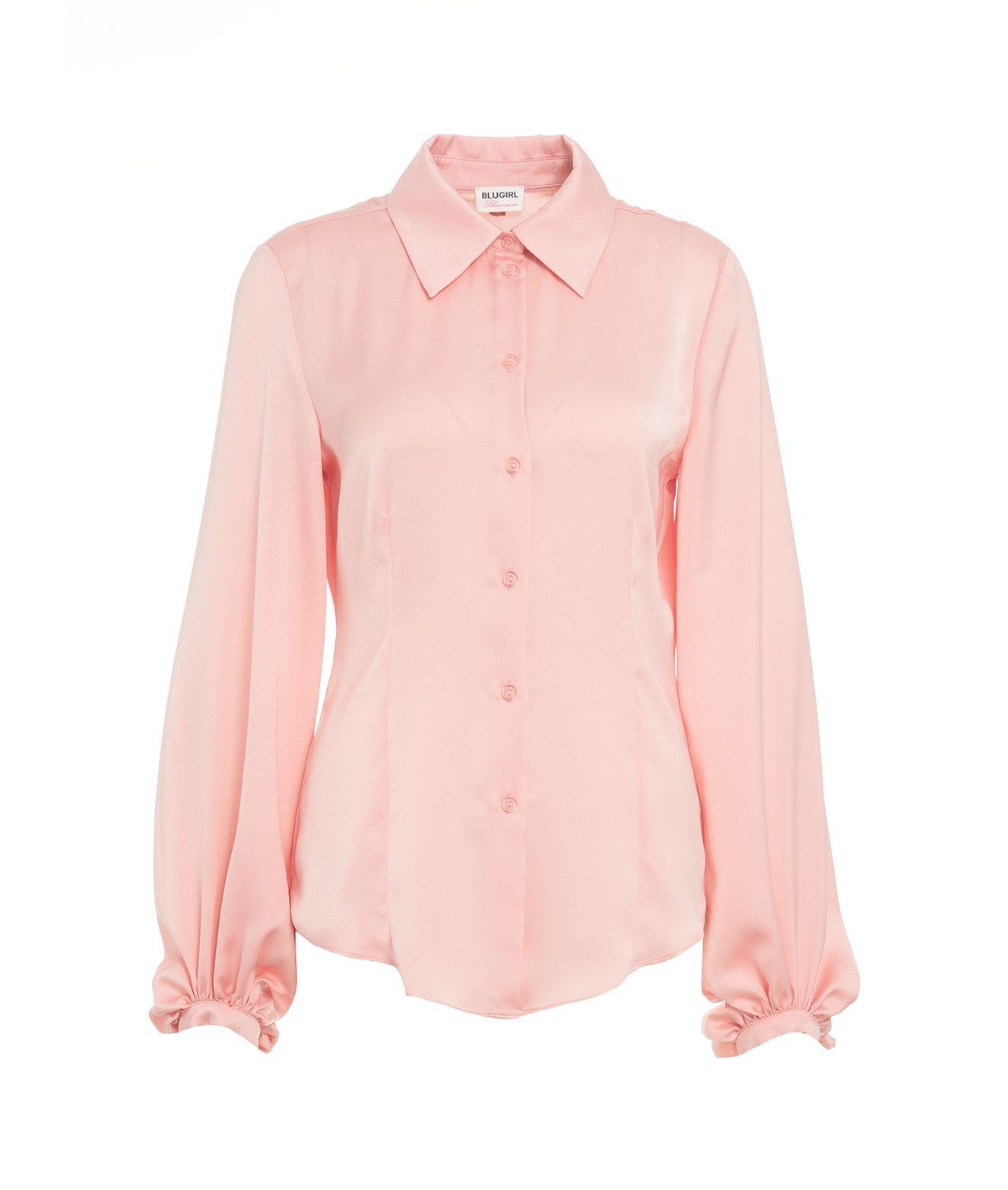 Shop Blugirl Satin Button-up Shirt In Peach Pearl