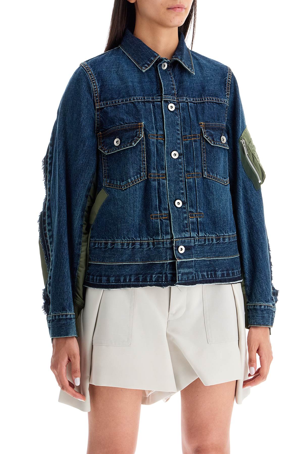 Shop Sacai Denim And Nylon Jacket For Men In Blue (blue)