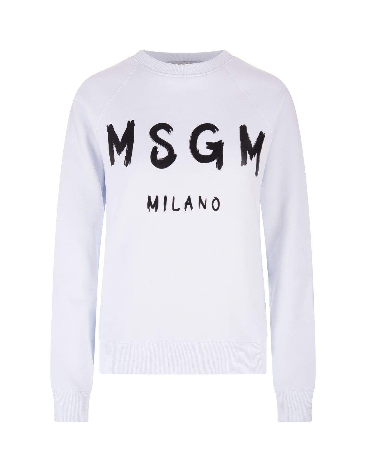 MSGM Woman White Sweatshirt With Black Brushed Logo