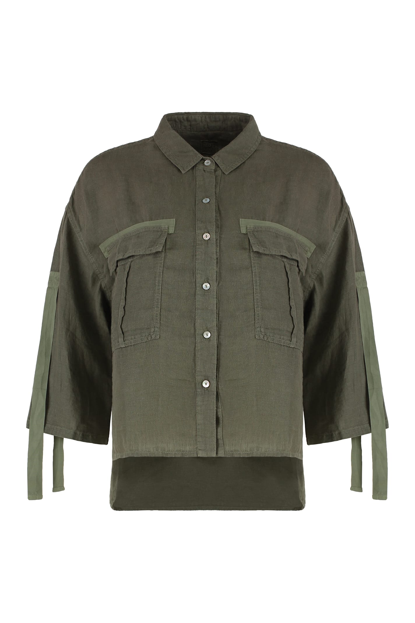 120% Lino Chest-pockets Linen Shirt In Green
