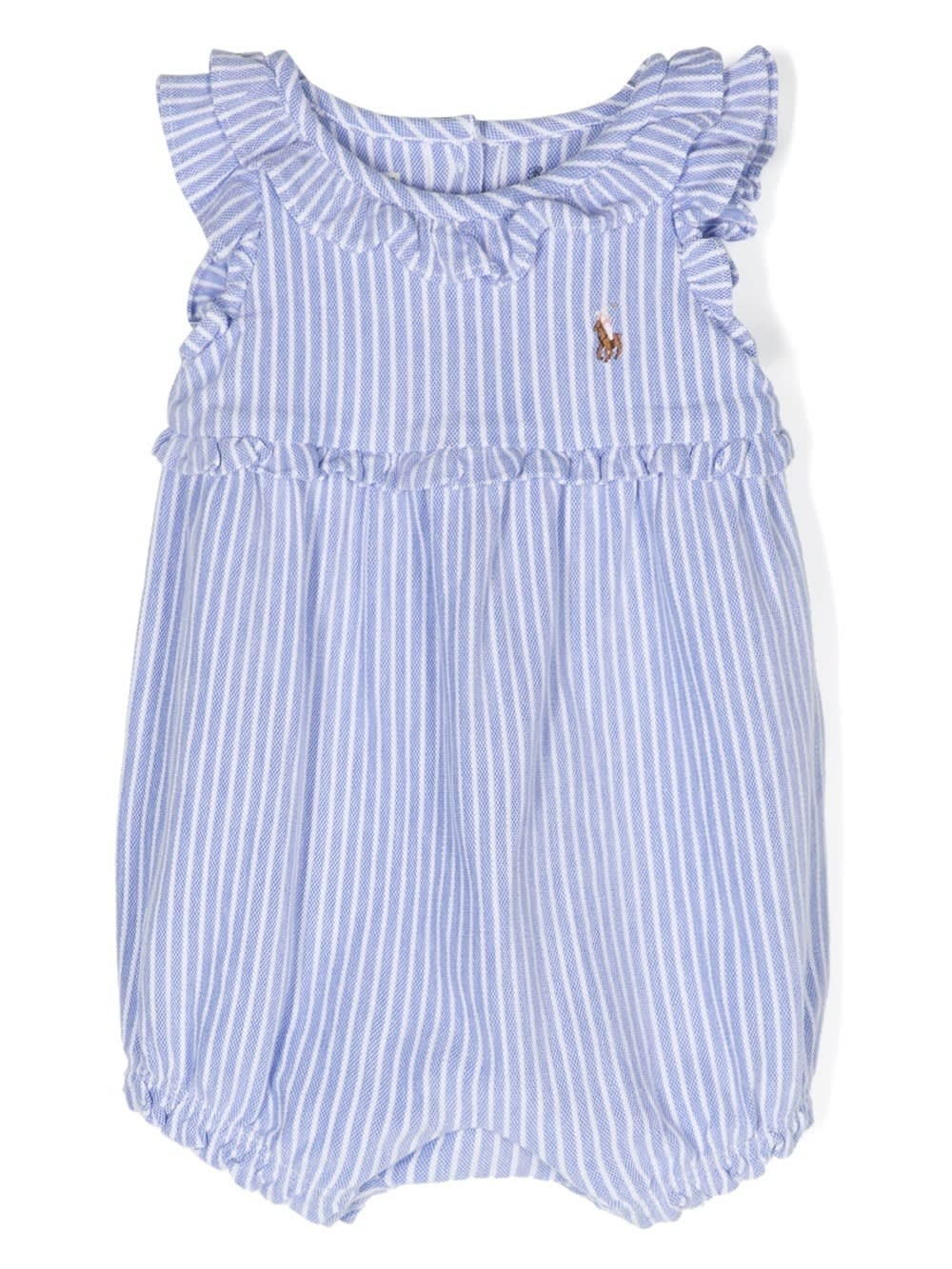 Shop Ralph Lauren White And Blue Striped Romper With Pony