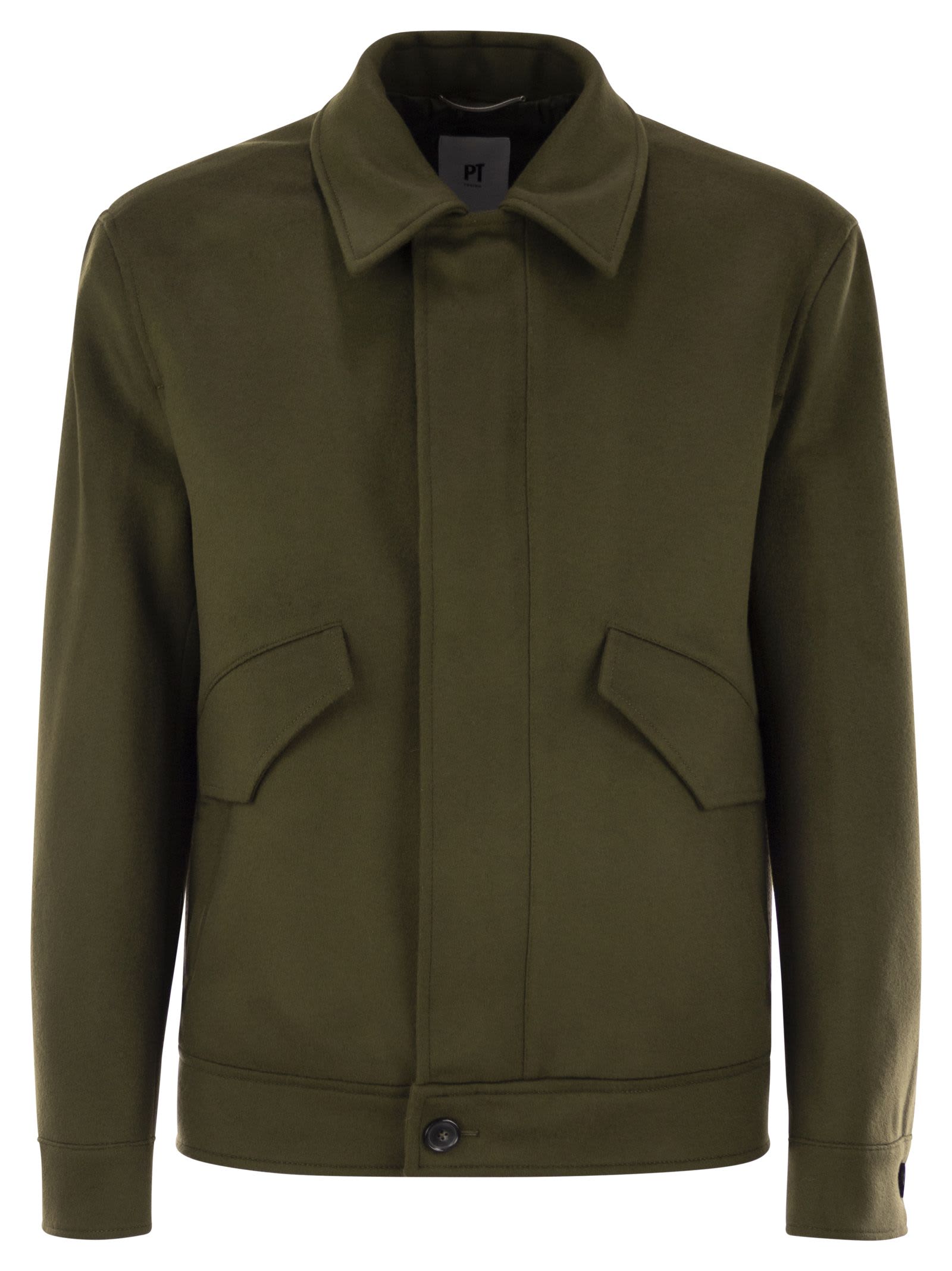 Shop Pt Torino Wool And Cashmere Drap Trucker Jacket In Military Green