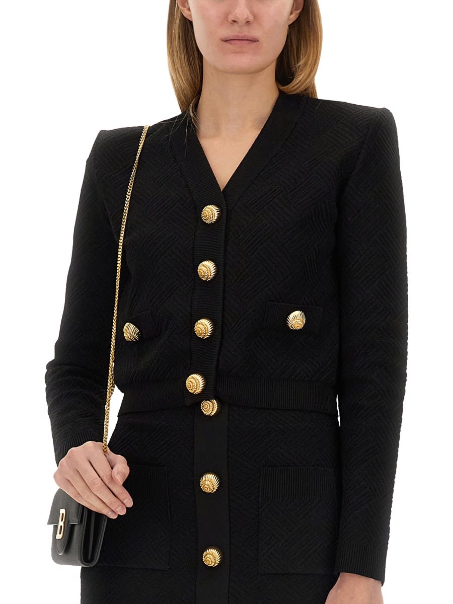 Shop Balmain Vichy Cardigan In Black