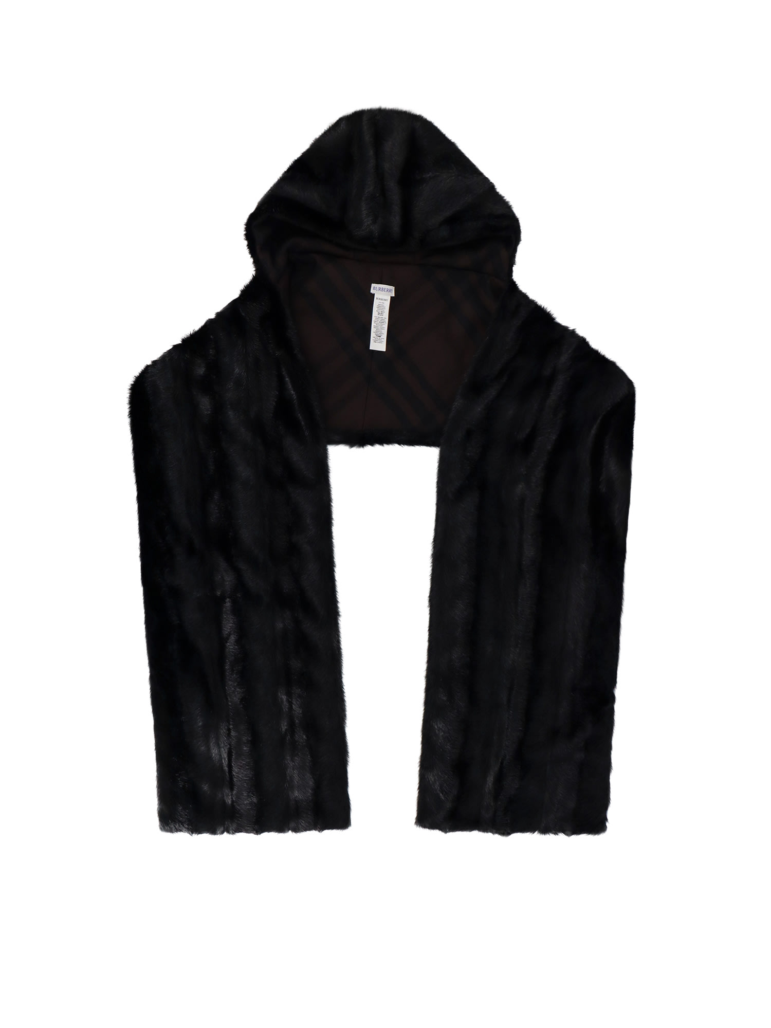 Black Scarf With Faux Fur Hood