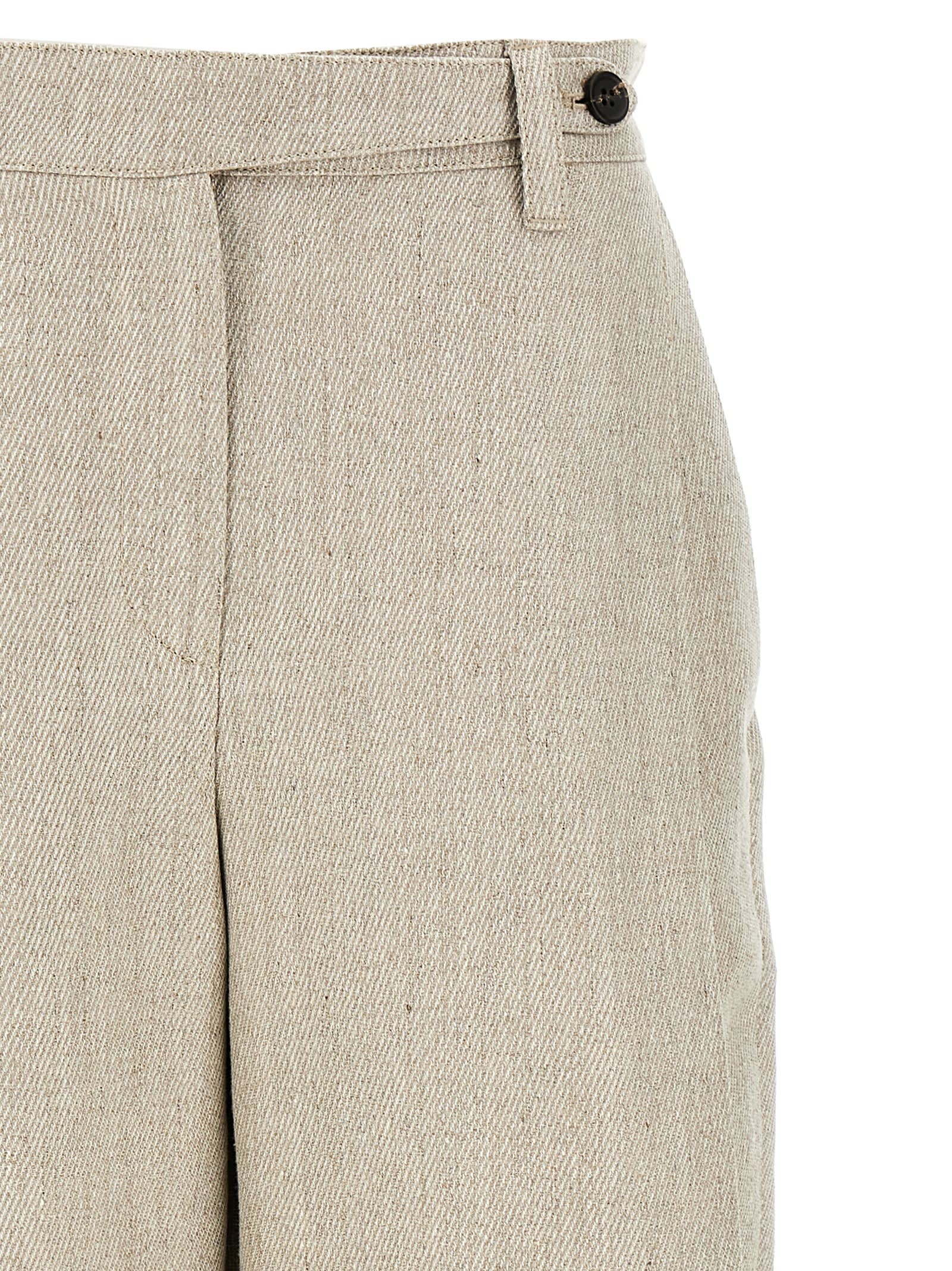Brunello Cucinelli Linen Trousers With Belt Loops And Pockets In Beige