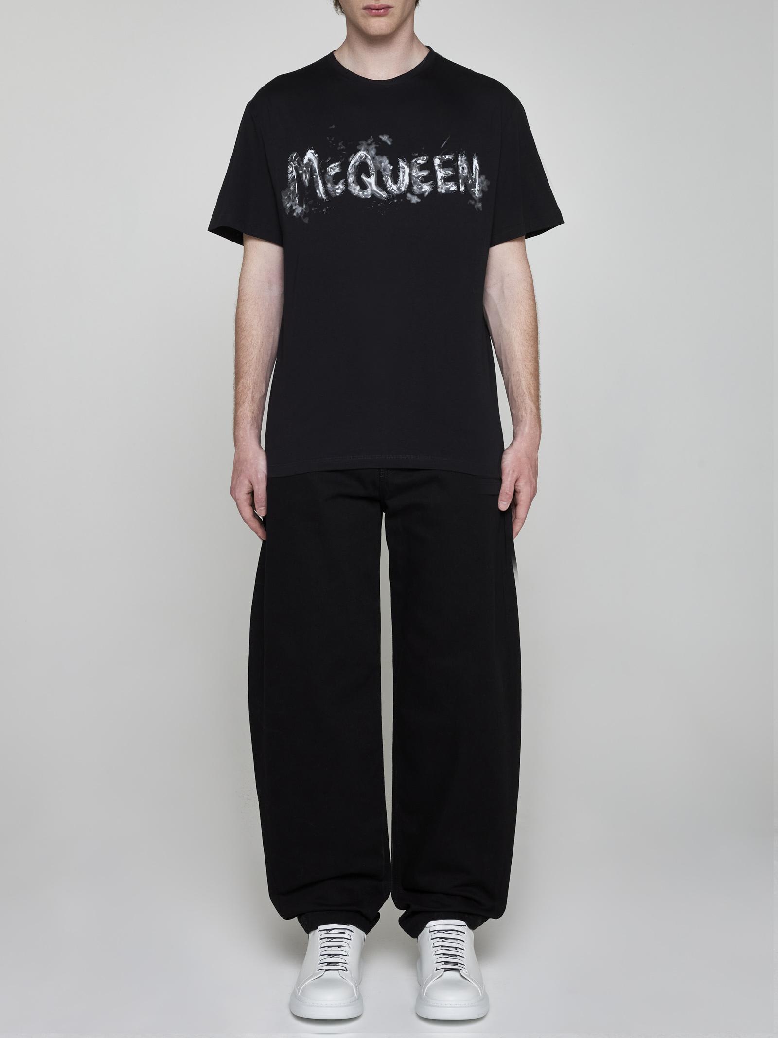 Shop Alexander Mcqueen Logo Cotton T-shirt In Nero E Grigio