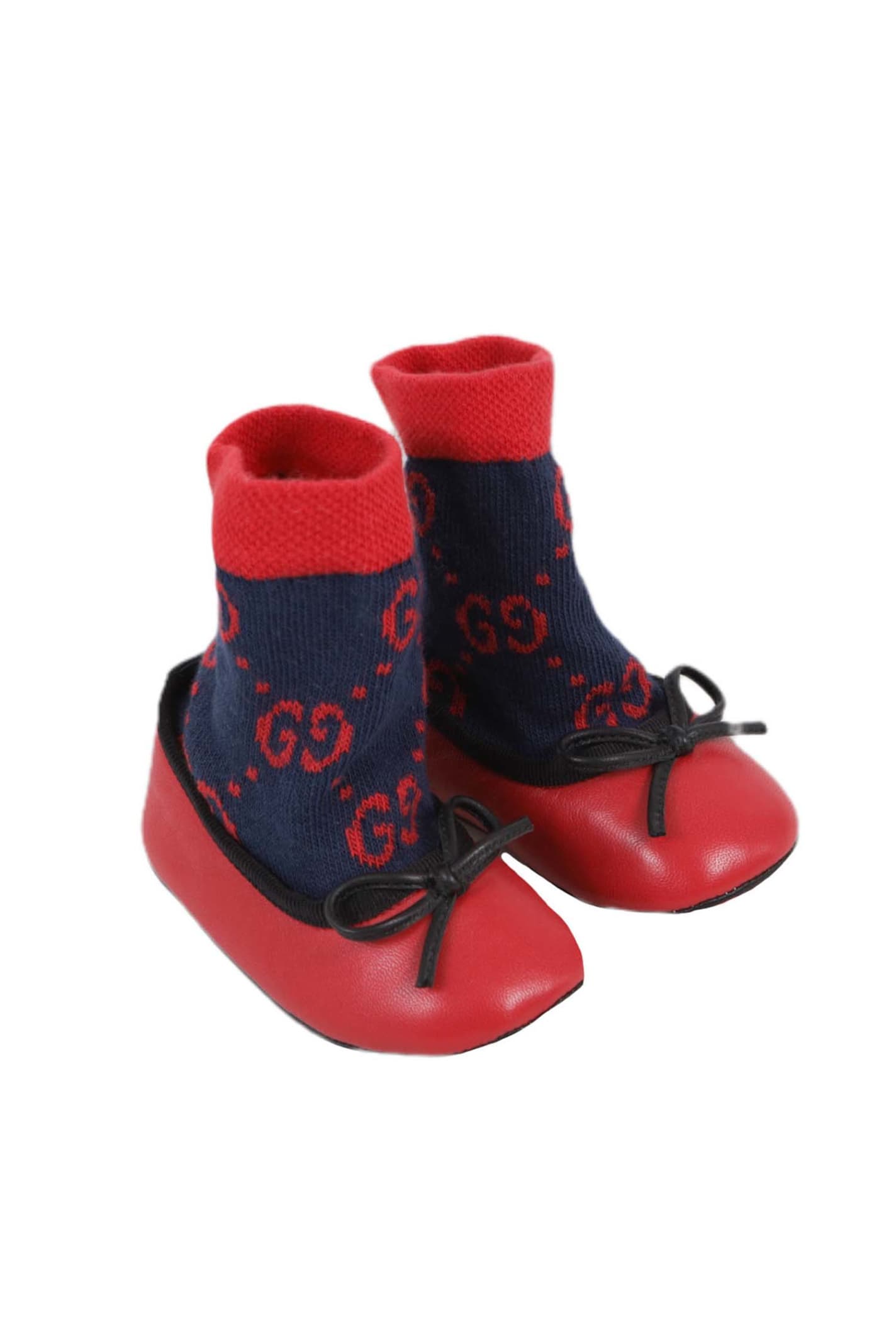 Shop Gucci Baby Leather Ballet Flat With Gg Sock In Red