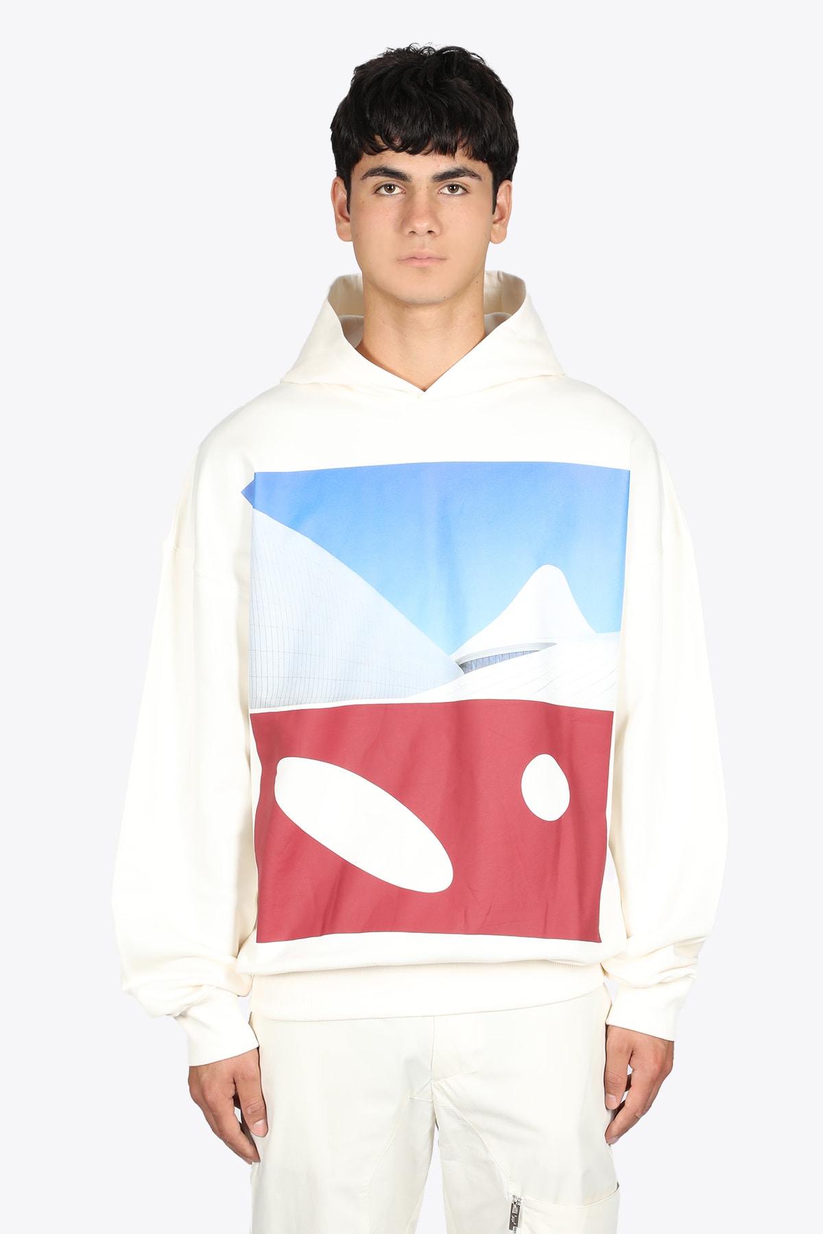 A-COLD-WALL Hemisphere Print Hoodie Off-white cotton hoodie with photographic double print