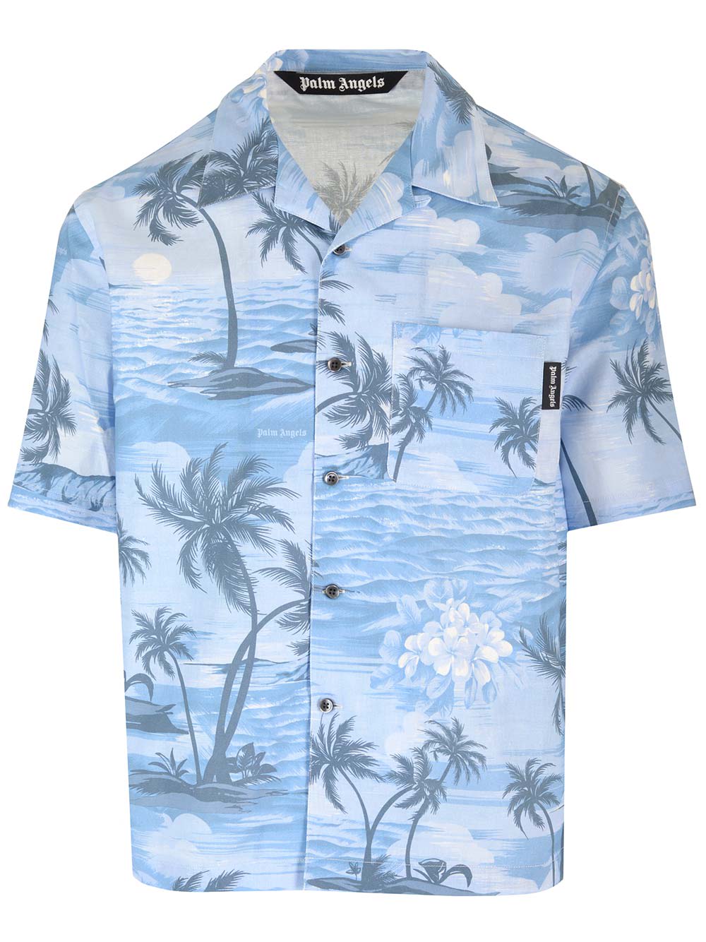 Shop Palm Angels Sunset Print Bowling Shirt In Indigo Blu