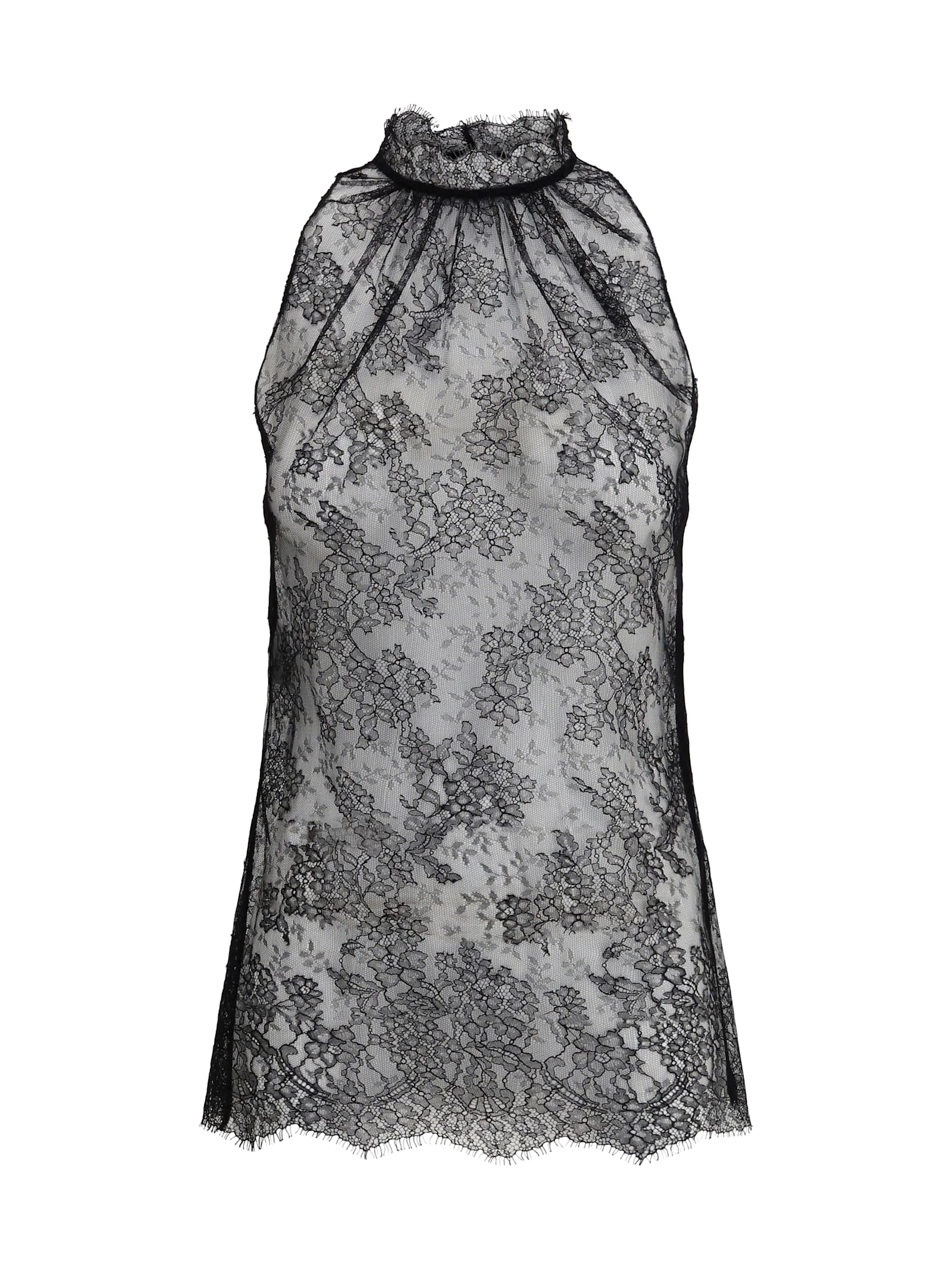 Alexander Mcqueen Sleeveless Black Lace Top In Gray