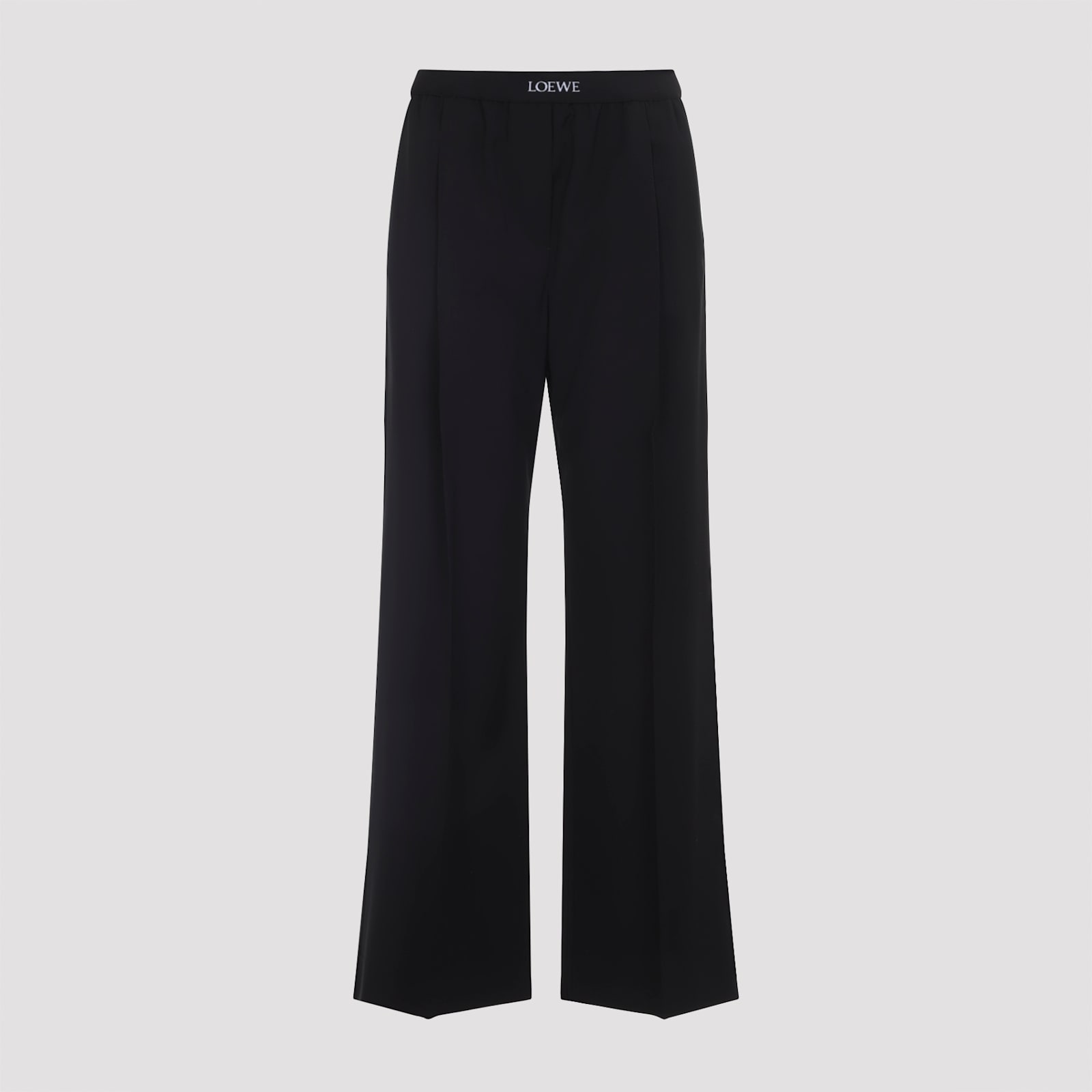 Loewe Wool Trousers With Wide Leg And Elastic Waistband In Black
