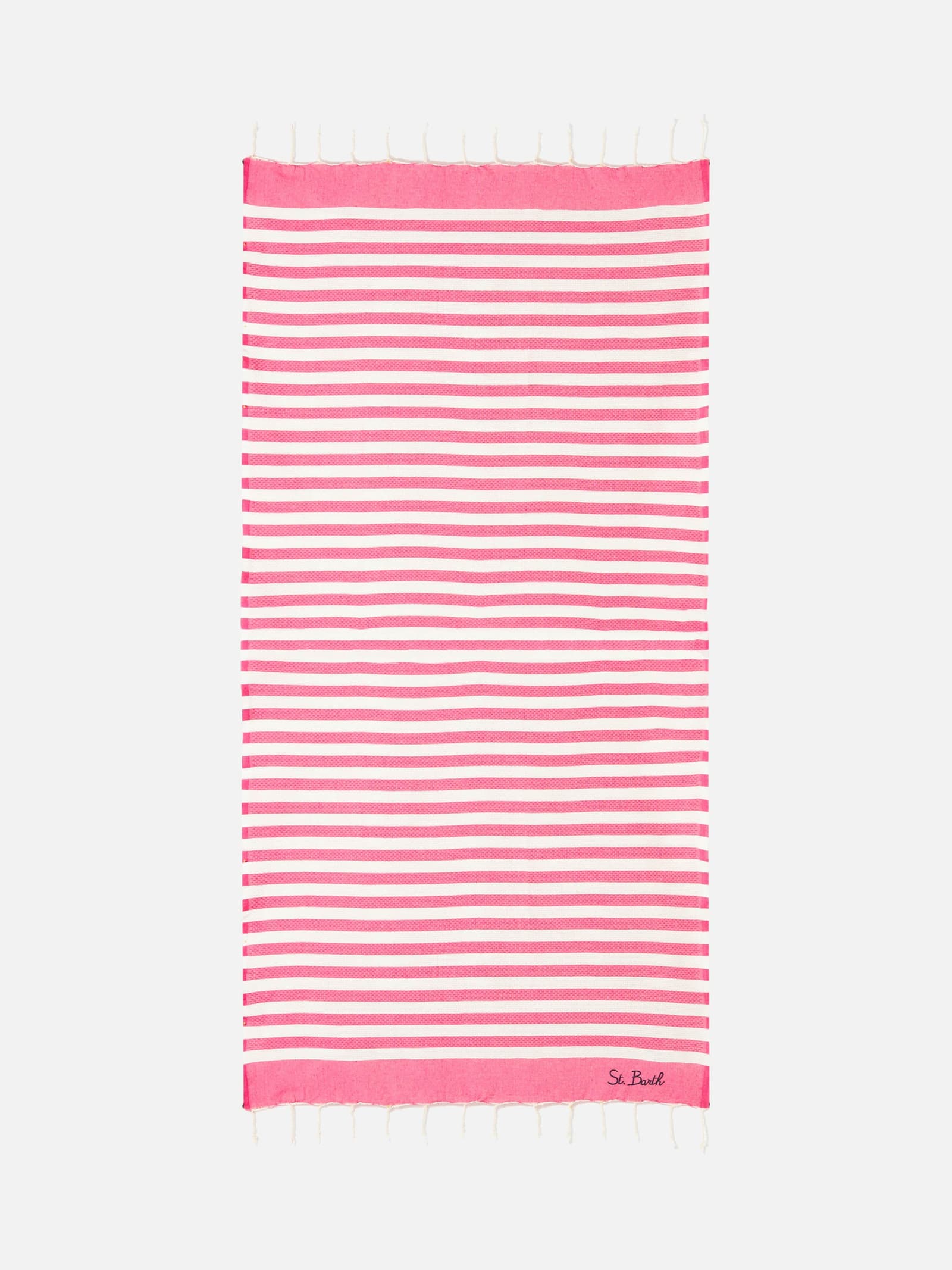 Mc2 Saint Barth Classic Honeycomb Fouta Towel With Striped Print In Pink