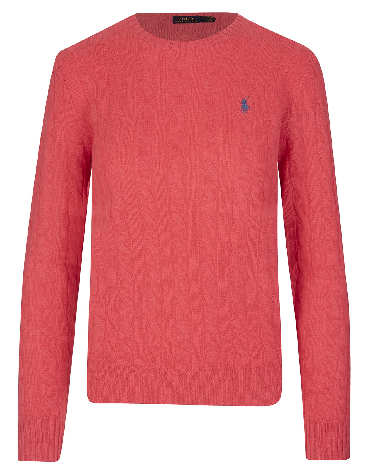 Ralph Lauren Woman Coral Crew-neck Sweater In Braided Wool And Cashmere